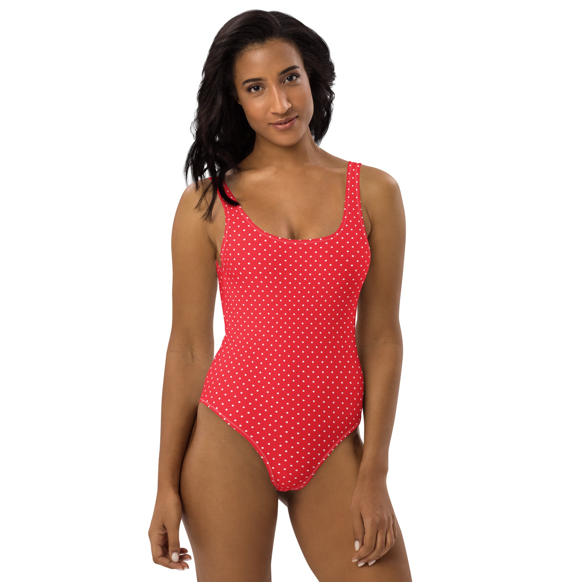 Classic Vintage Red and White Polka Dot One-Piece Swimsuit