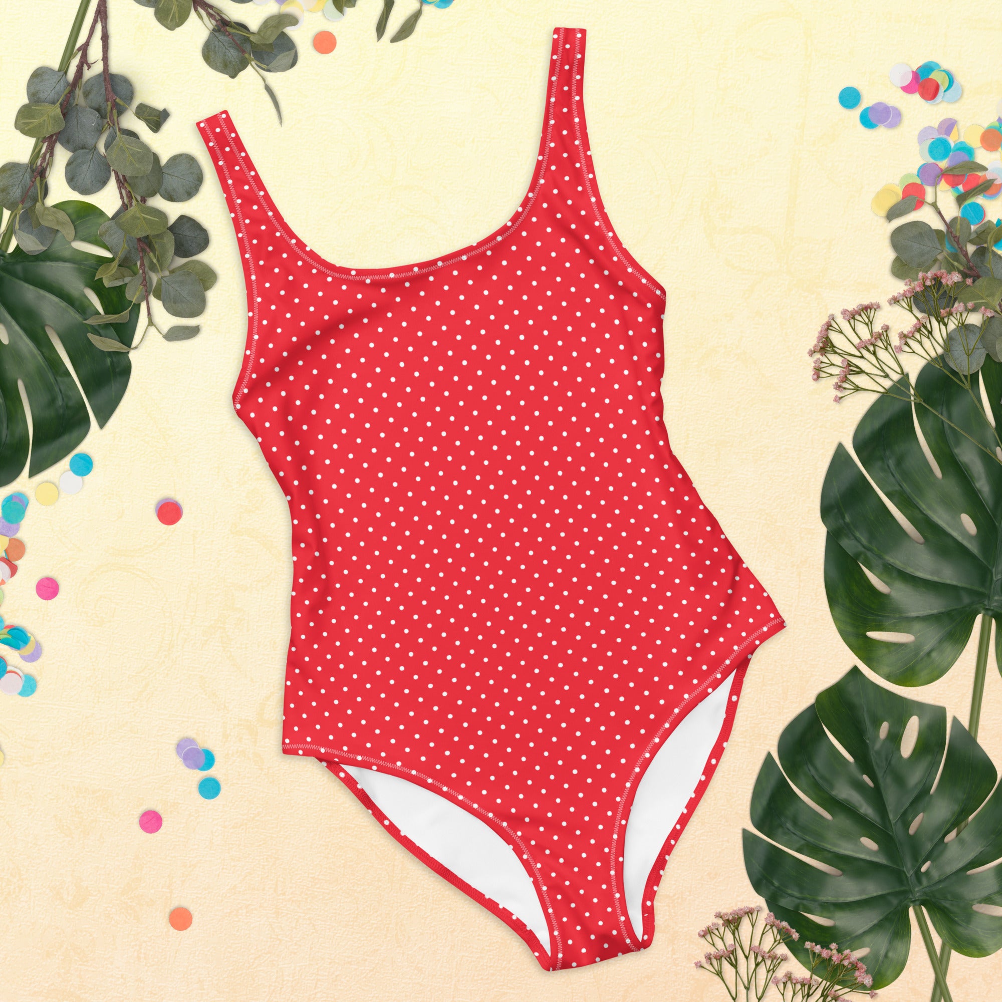 Classic Vintage Red and White Polka Dot One-Piece Swimsuit