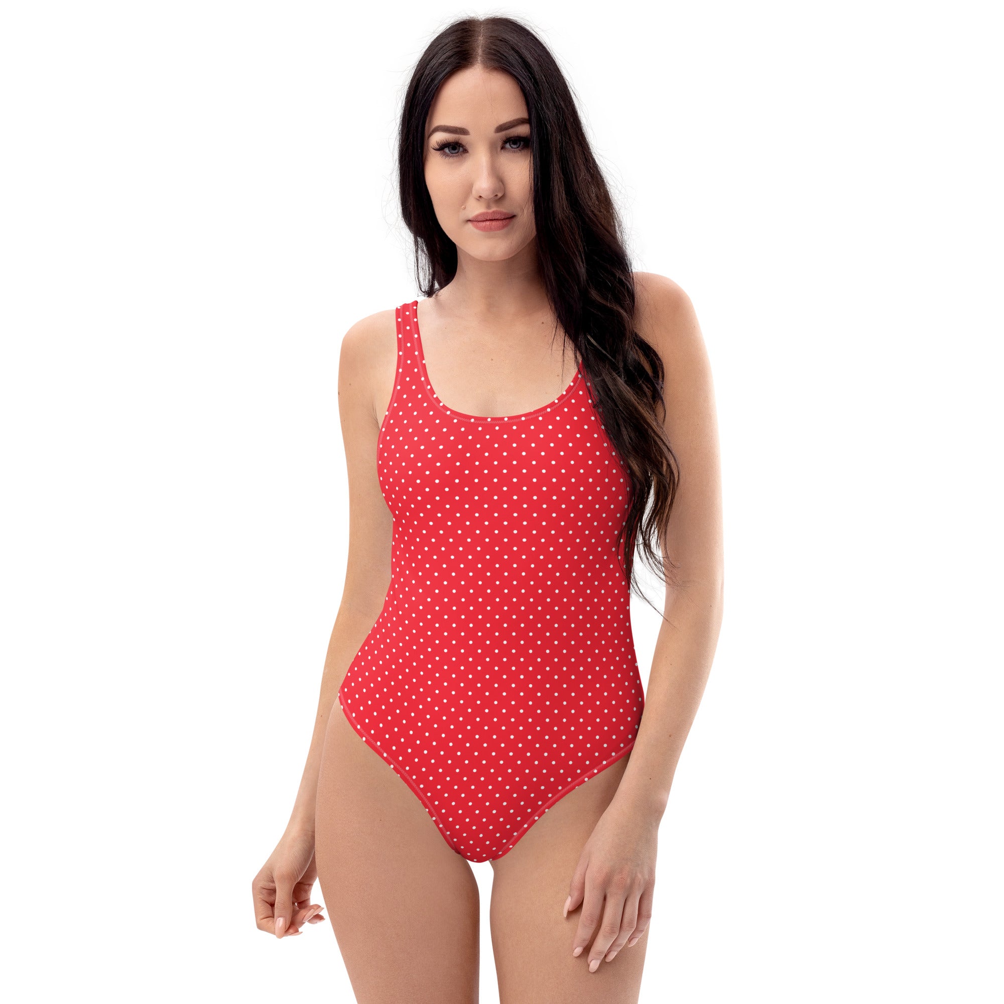 Classic Vintage Red and White Polka Dot One-Piece Swimsuit