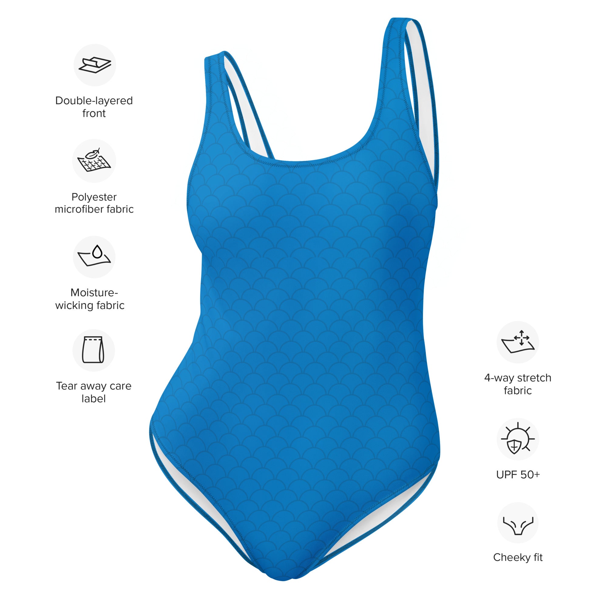 Blue Neutral Fish Scale Pattern One-Piece Swimsuit