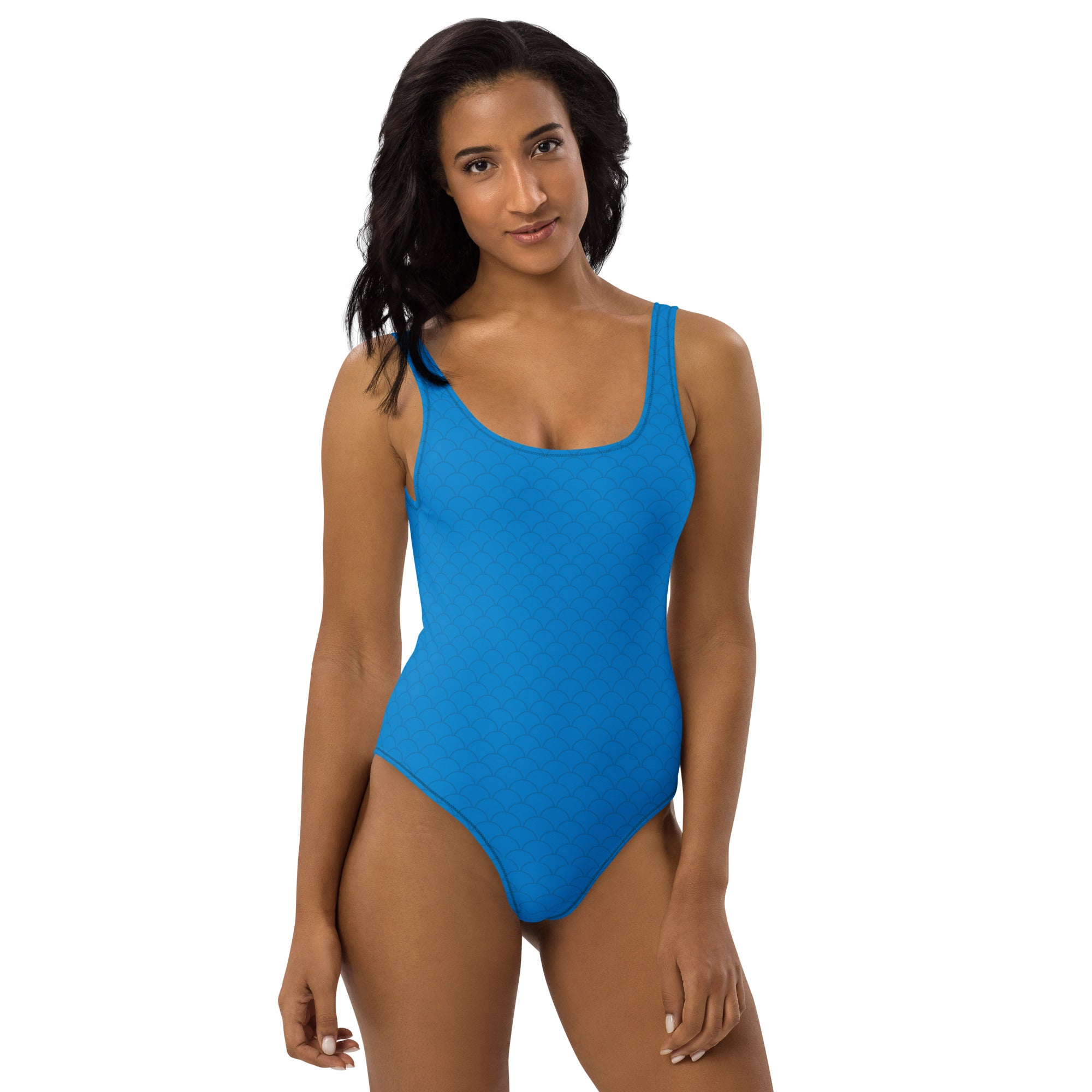 Blue Neutral Fish Scale Pattern One-Piece Swimsuit