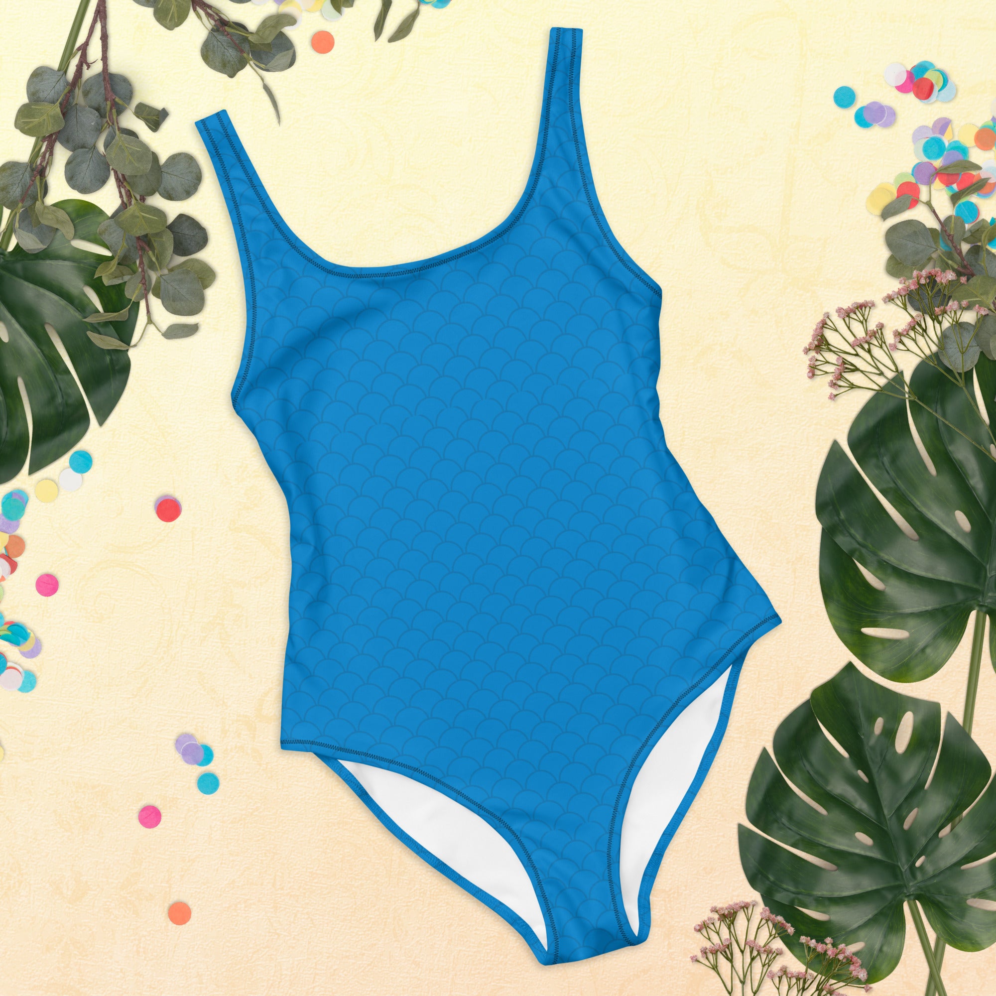 Blue Neutral Fish Scale Pattern One-Piece Swimsuit