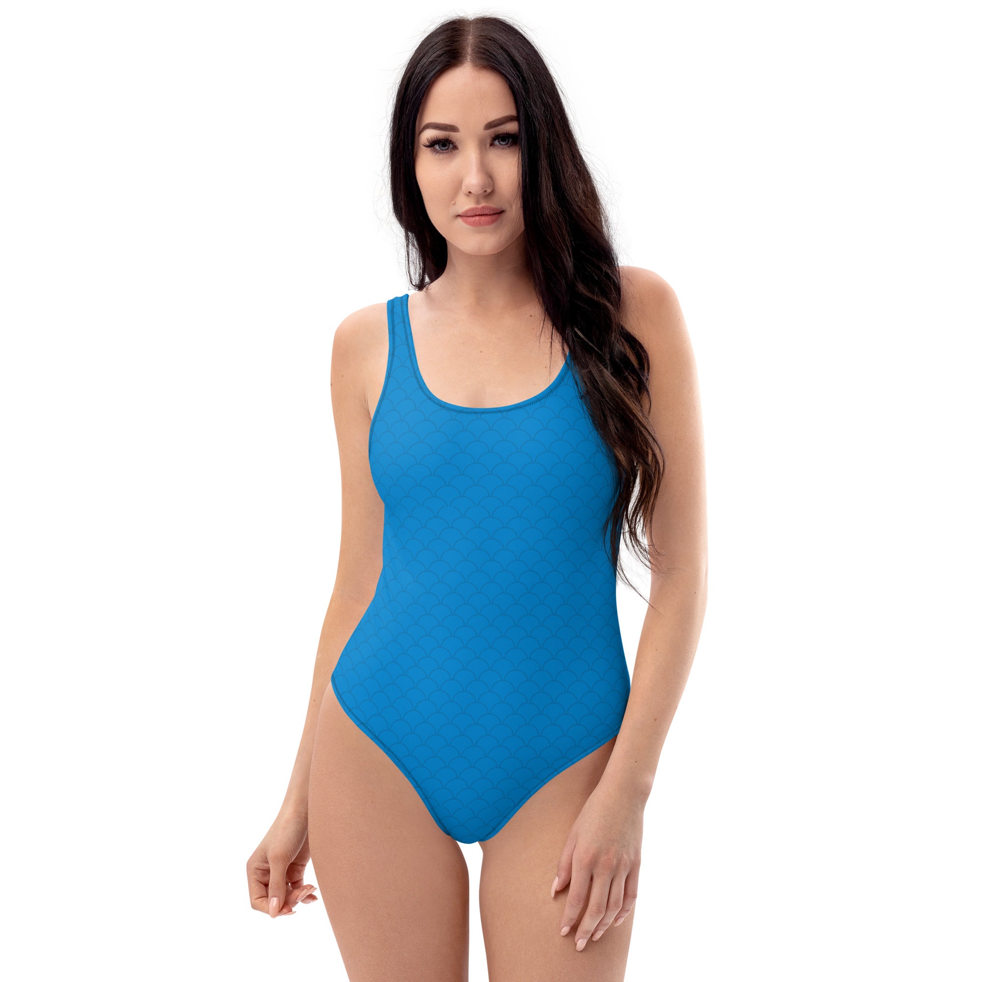 Blue Neutral Fish Scale Pattern One-Piece Swimsuit