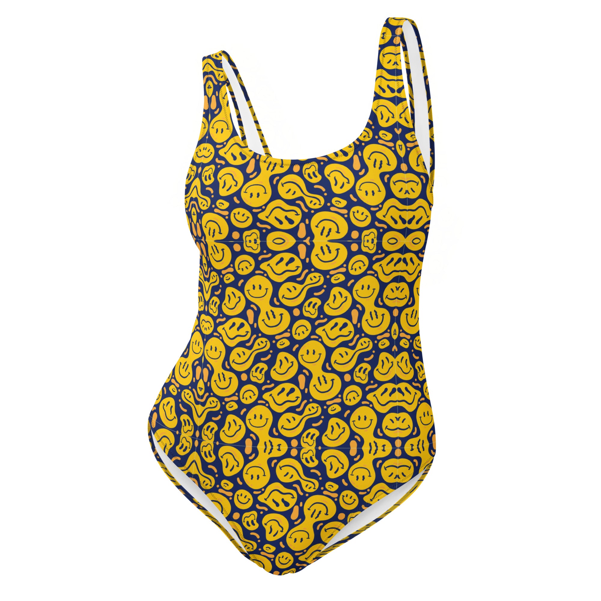Original Preppy Yellow Drippy Smiley Face One-Piece Swimsuit