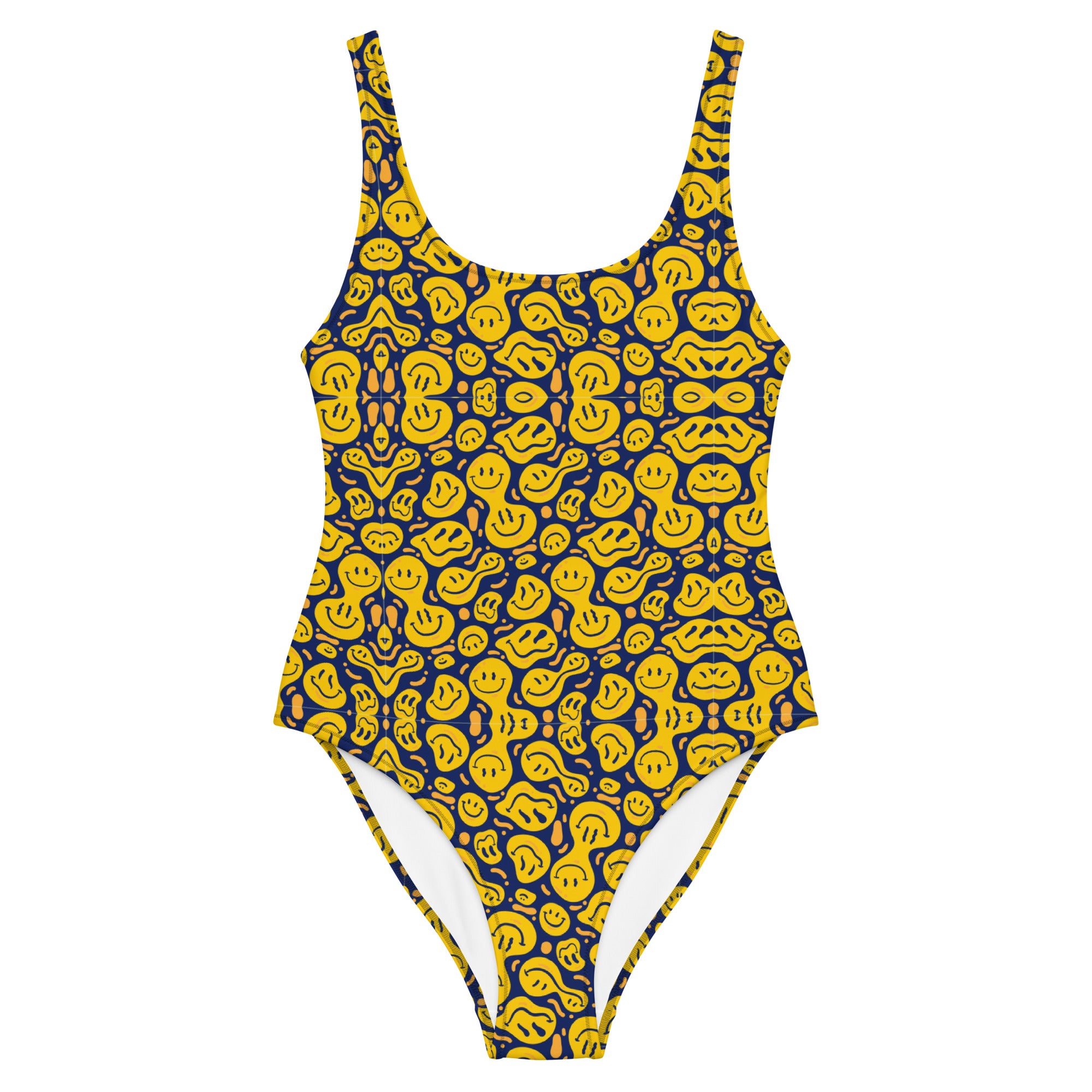 Original Preppy Yellow Drippy Smiley Face One-Piece Swimsuit