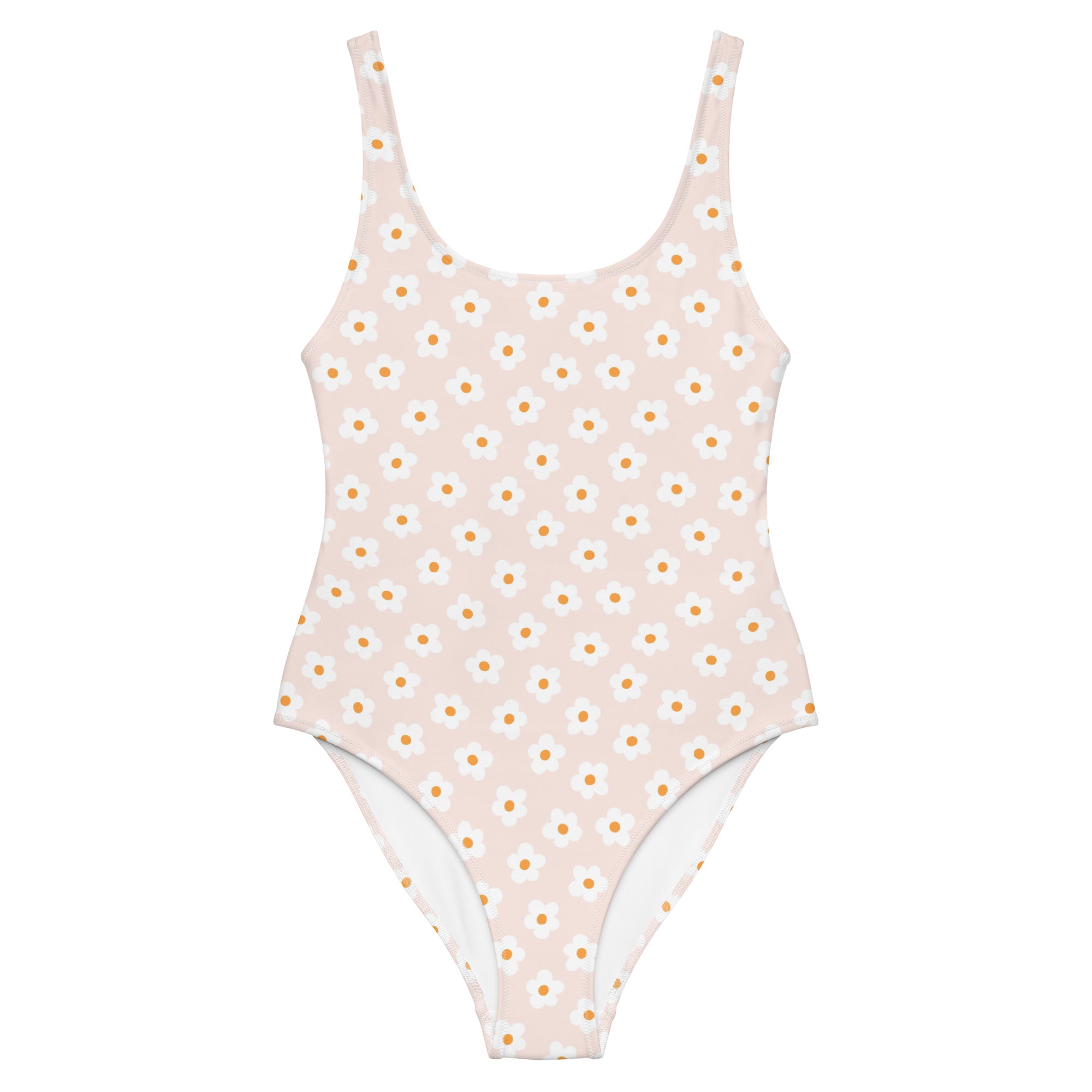 Preppy Pink Minimal Daisy Floral One-Piece Swimsuit