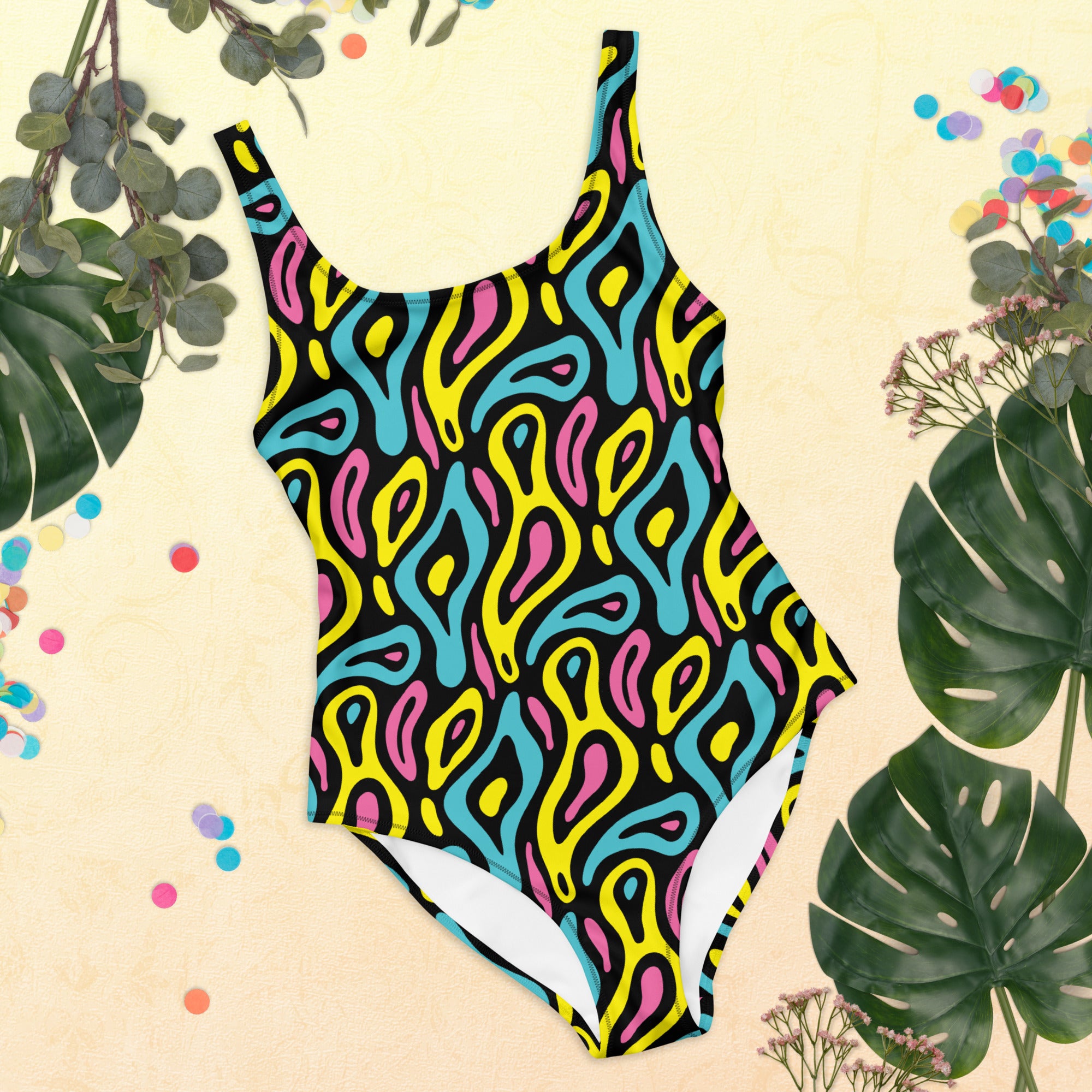 Colorful Neo Memphis Geometric Pattern One-Piece Swimsuit