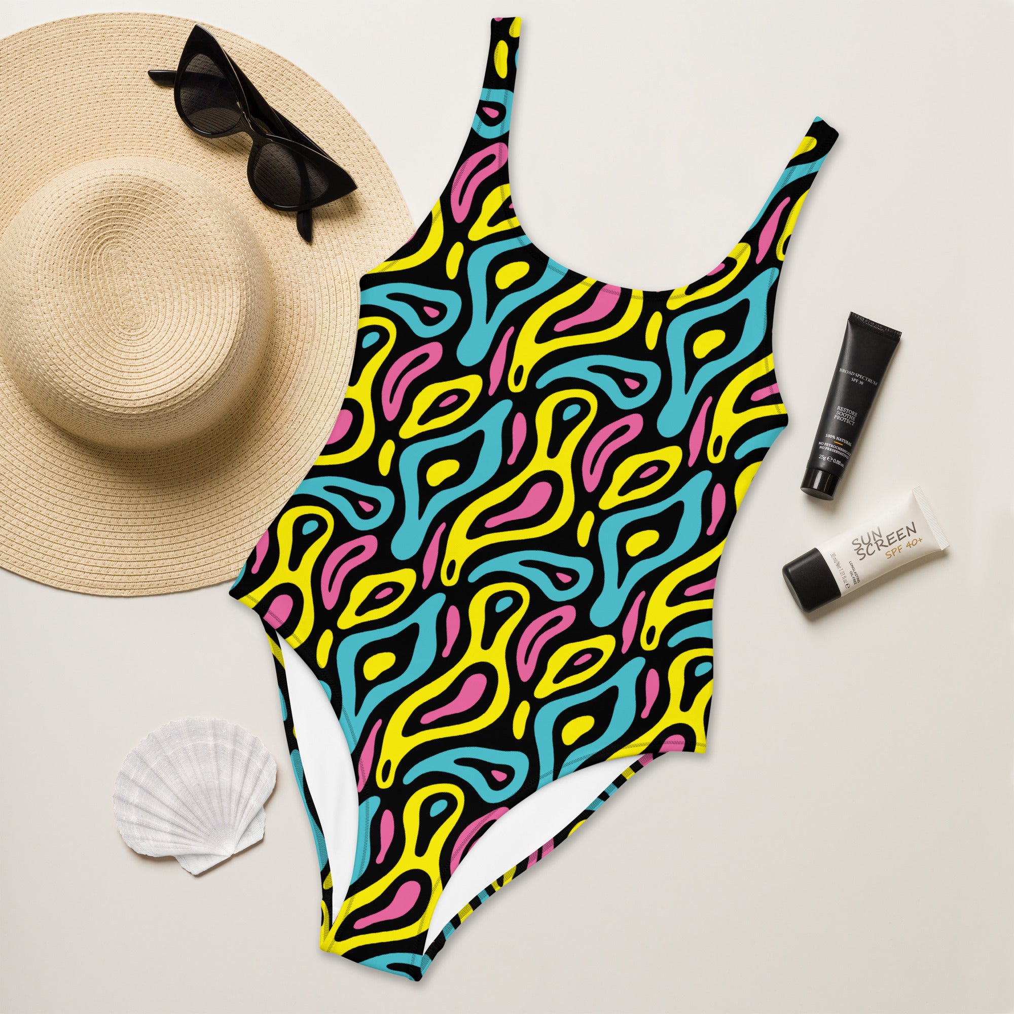 Colorful Neo Memphis Geometric Pattern One-Piece Swimsuit