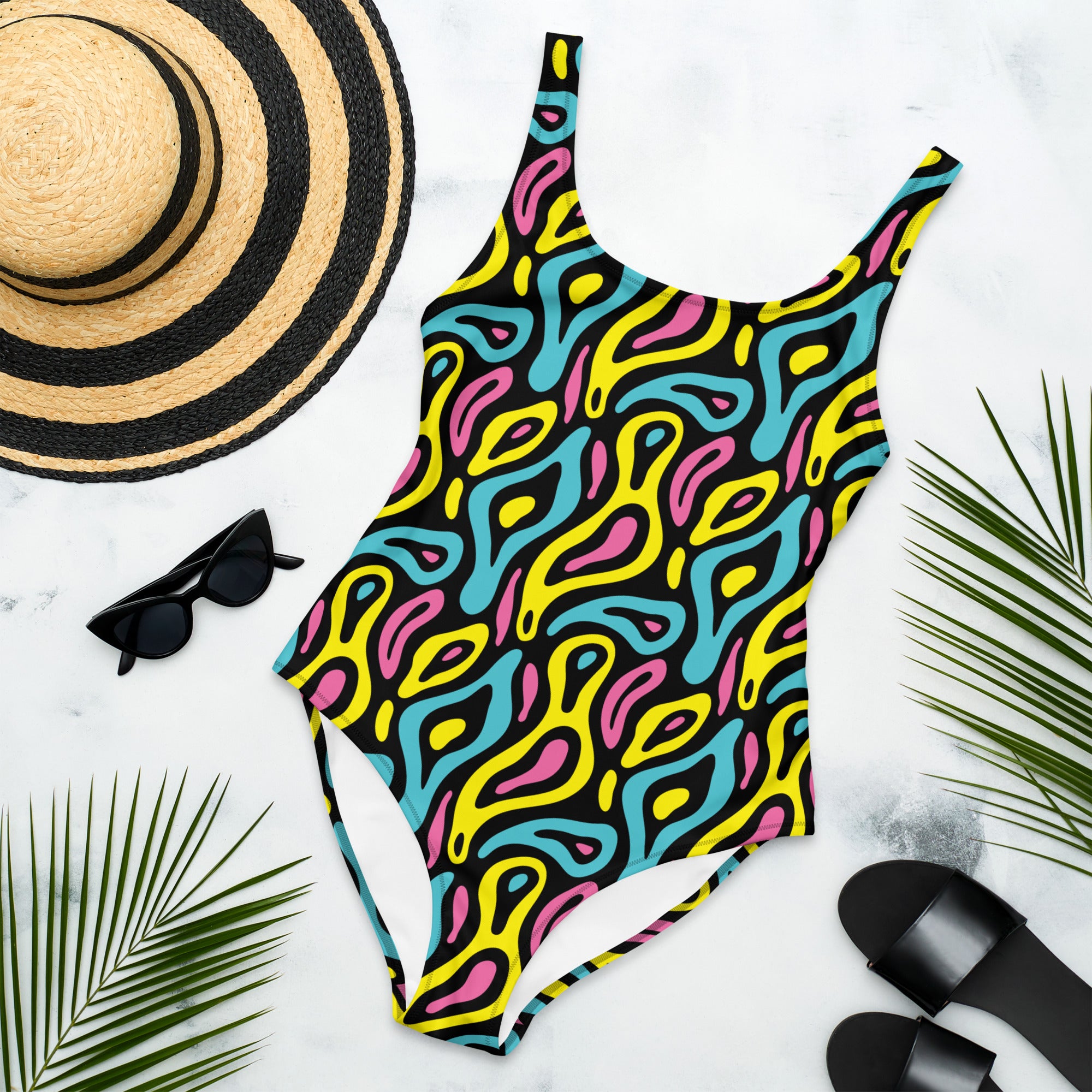 Colorful Neo Memphis Geometric Pattern One-Piece Swimsuit