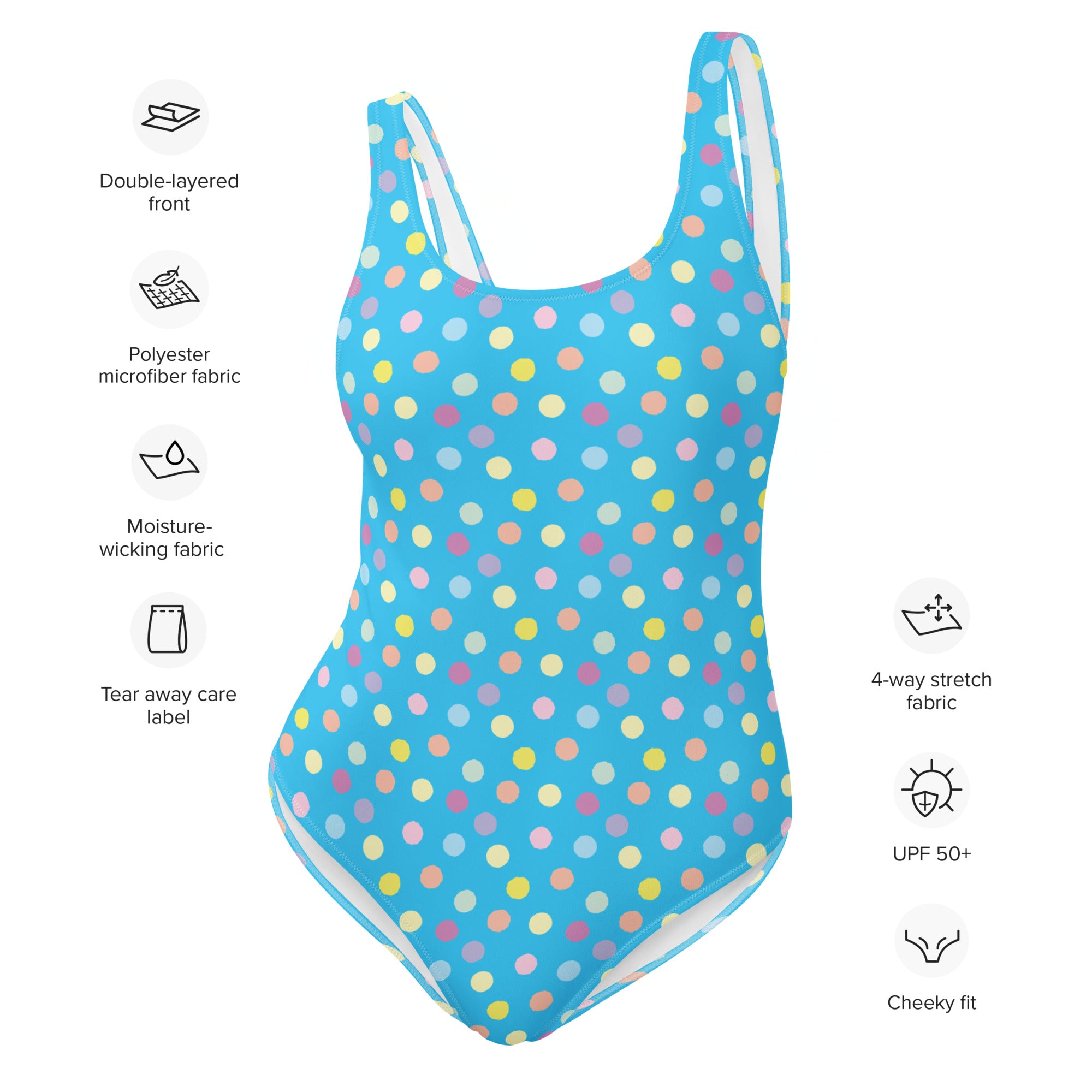 Cute Colorful Polka Dot Preppy Blue One-Piece Swimsuit