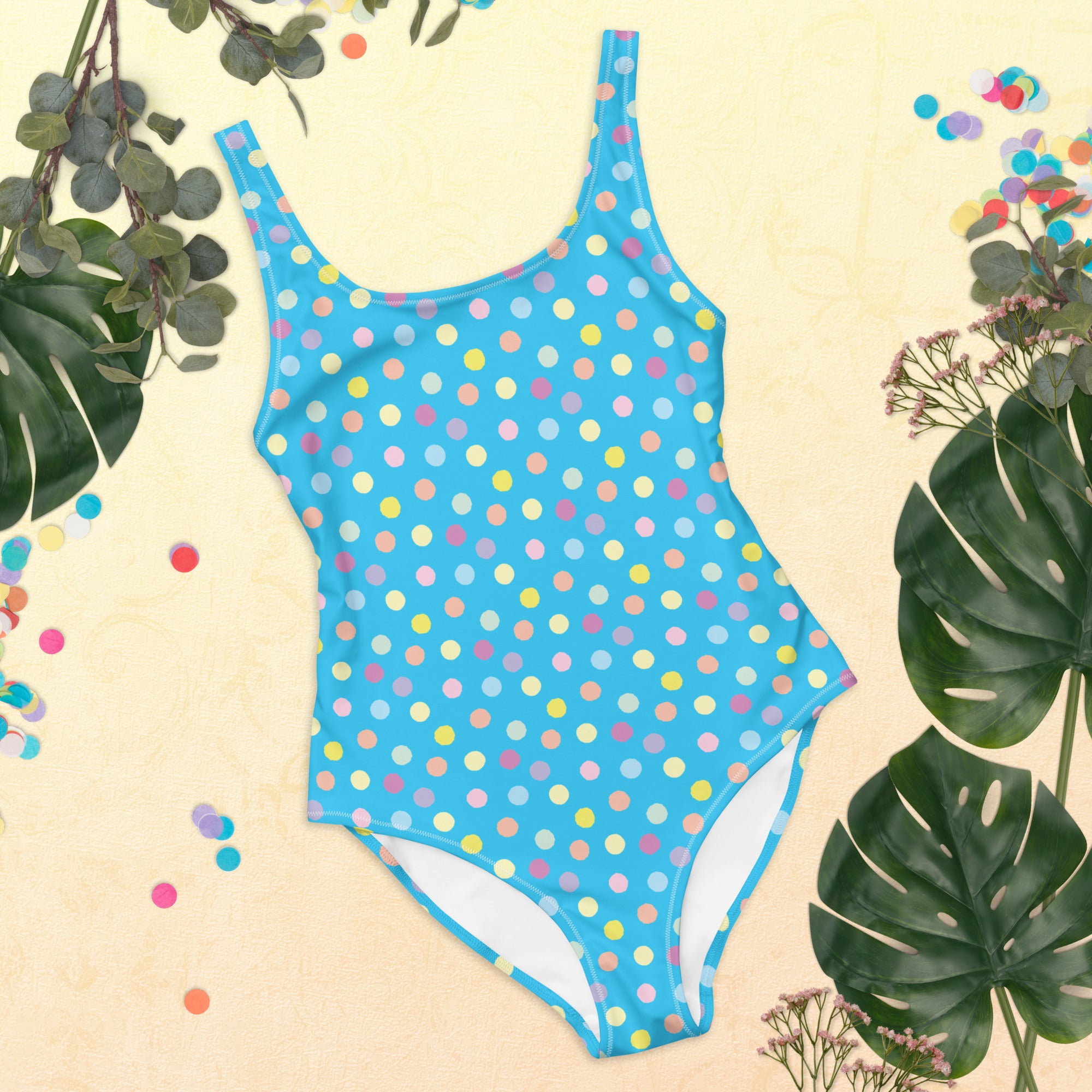 Cute Colorful Polka Dot Preppy Blue One-Piece Swimsuit