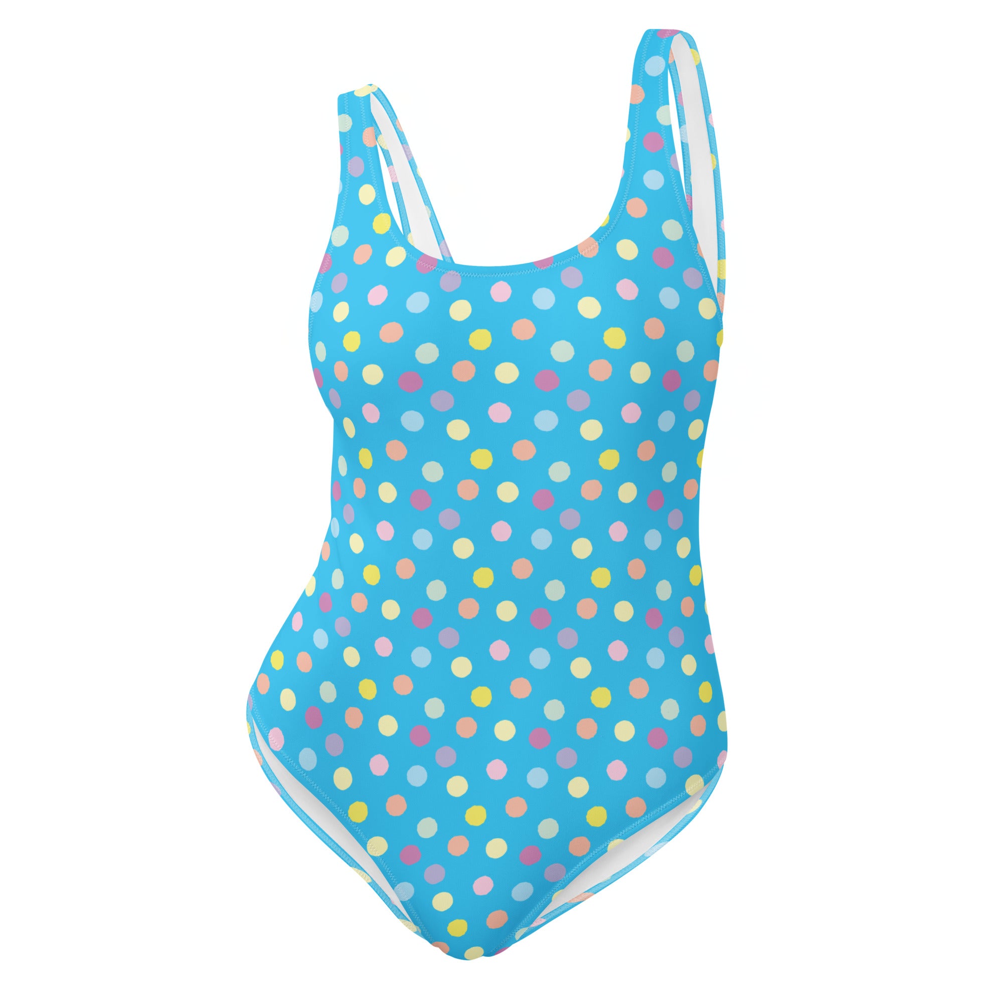 Cute Colorful Polka Dot Preppy Blue One-Piece Swimsuit