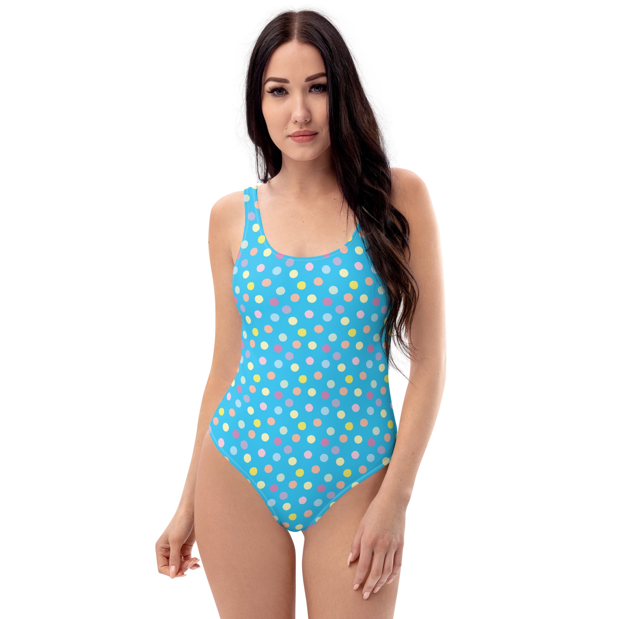 Cute Colorful Polka Dot Preppy Blue One-Piece Swimsuit
