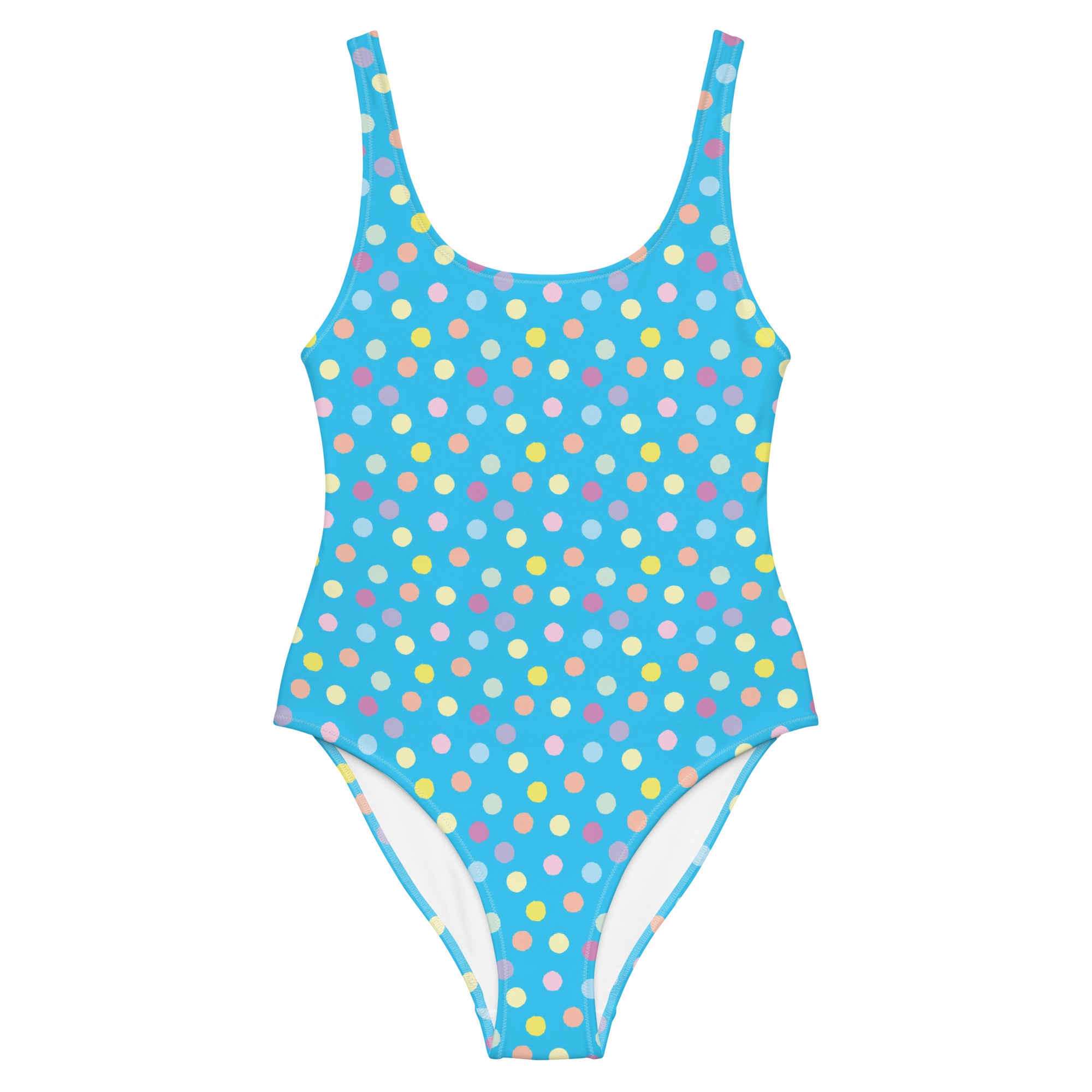 Cute Colorful Polka Dot Preppy Blue One-Piece Swimsuit