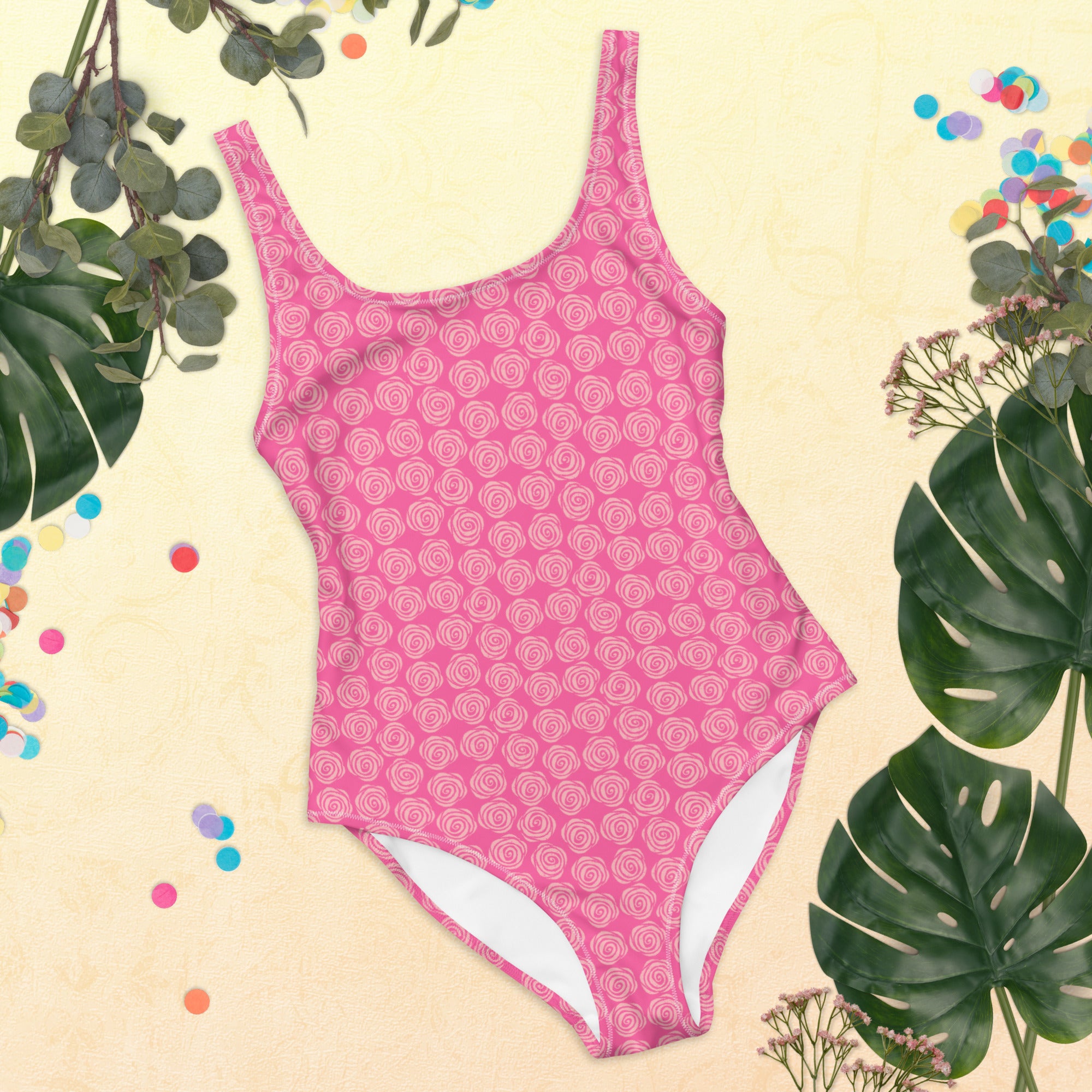 Preppy Pink Roses Valentine Inspired Cute One-Piece Swimsuit