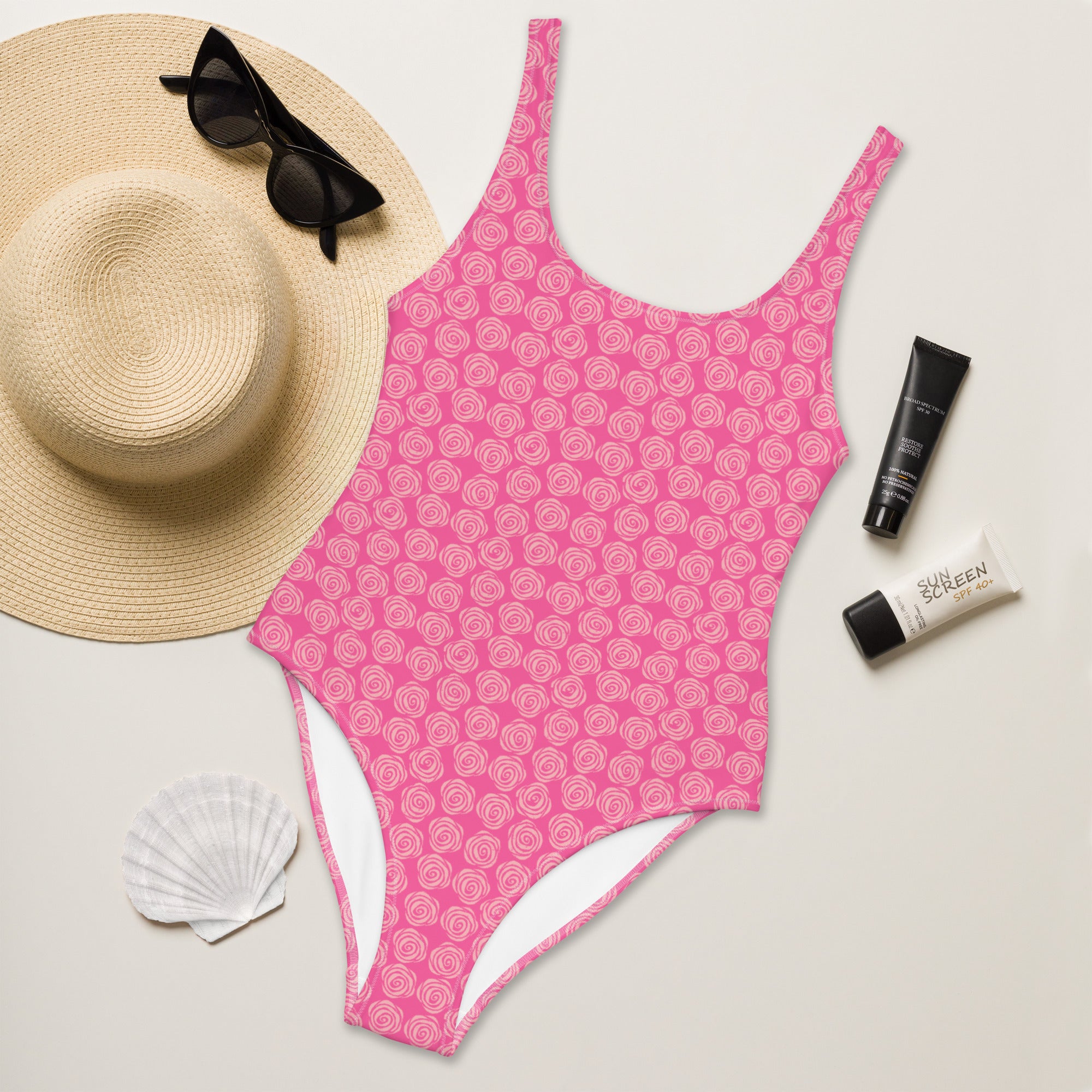 Preppy Pink Roses Valentine Inspired Cute One-Piece Swimsuit