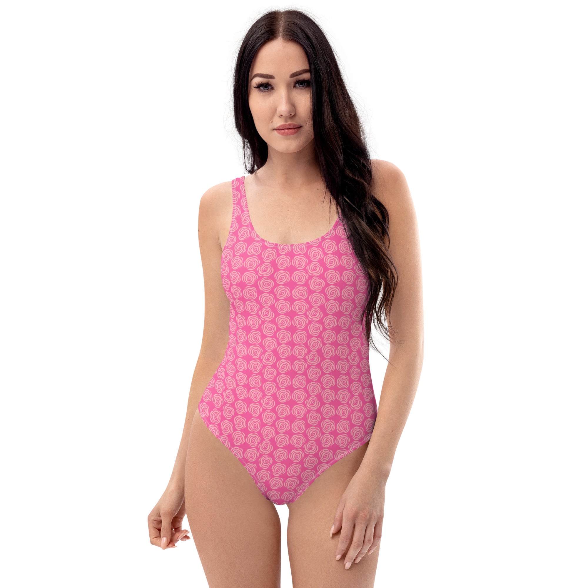 Preppy Pink Roses Valentine Inspired Cute One-Piece Swimsuit