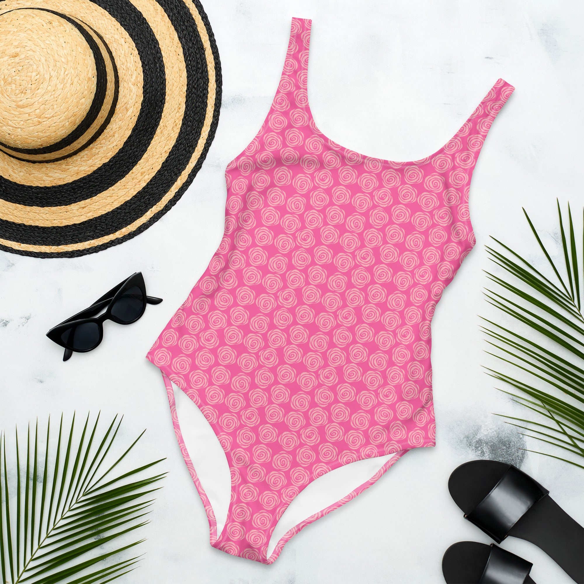 Preppy Pink Roses Valentine Inspired Cute One-Piece Swimsuit