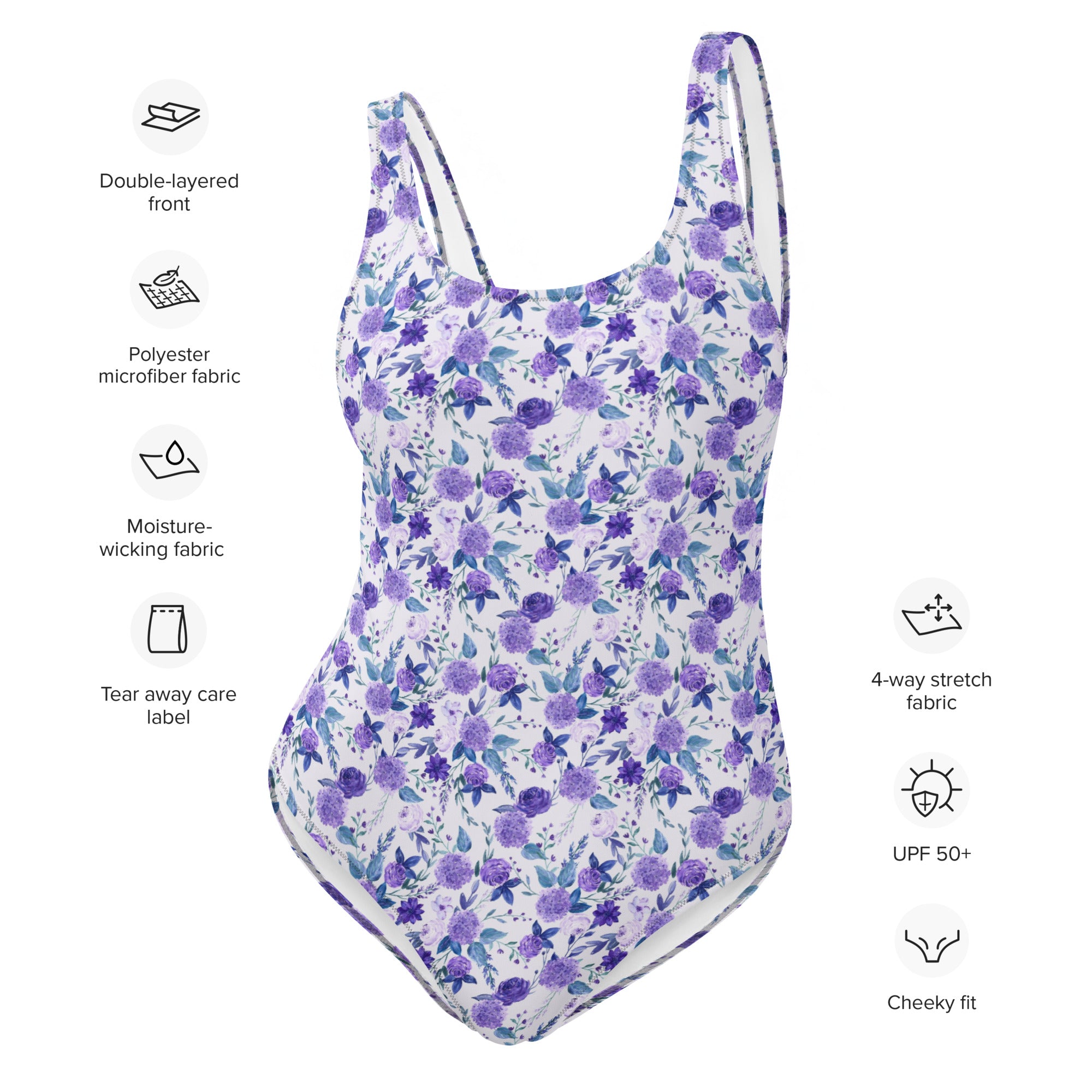 Preppy Purple Floral White One-Piece Swimsuit
