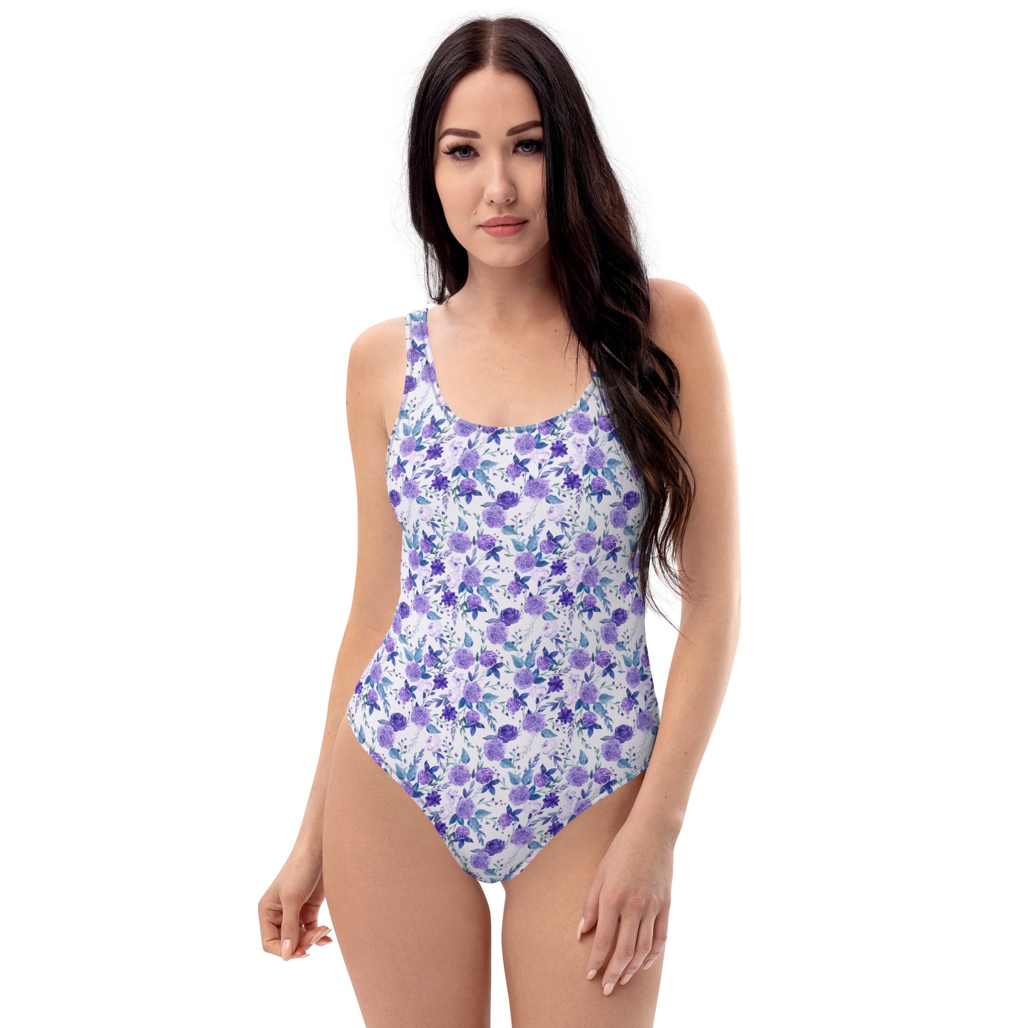 Preppy Purple Floral White One-Piece Swimsuit
