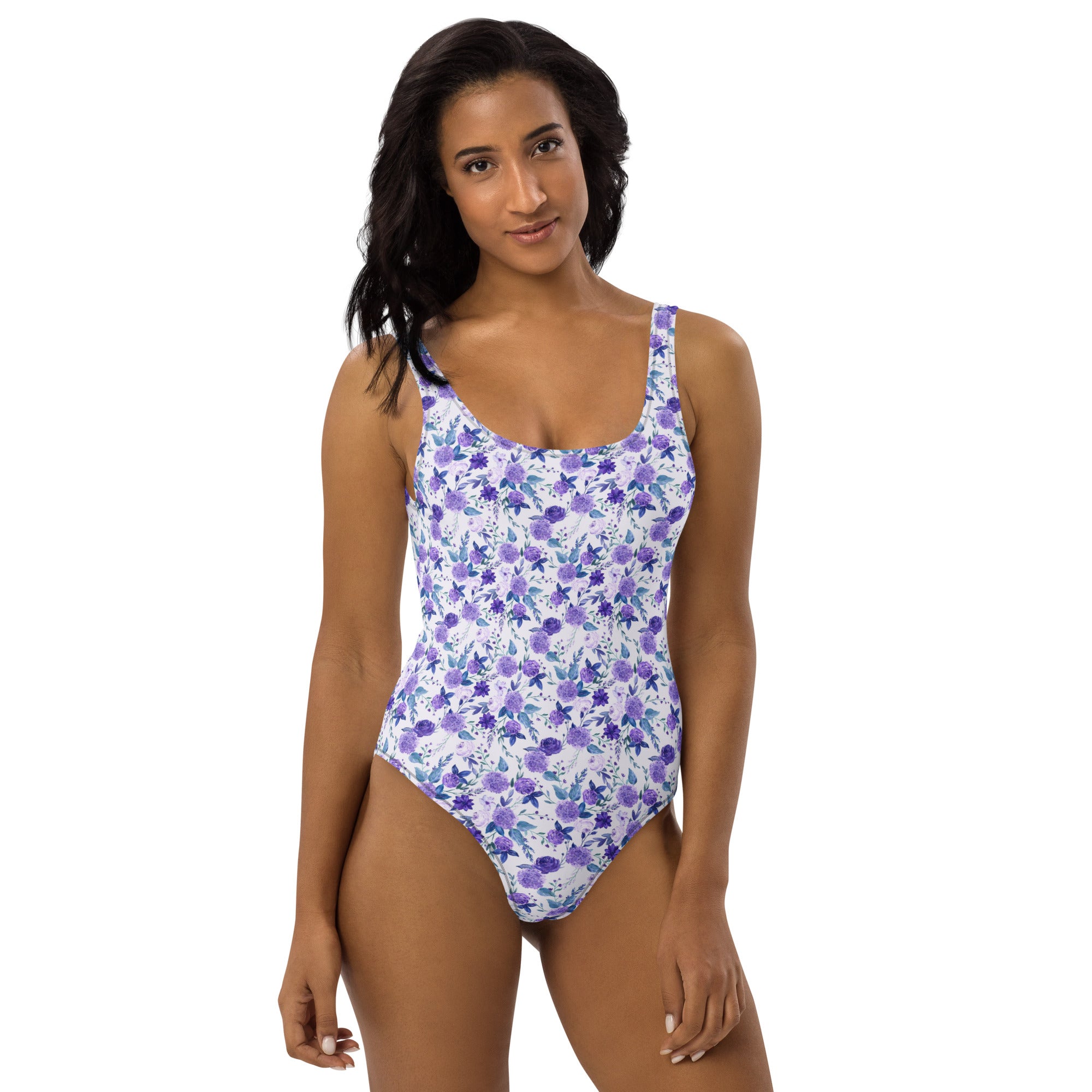 Preppy Purple Floral White One-Piece Swimsuit