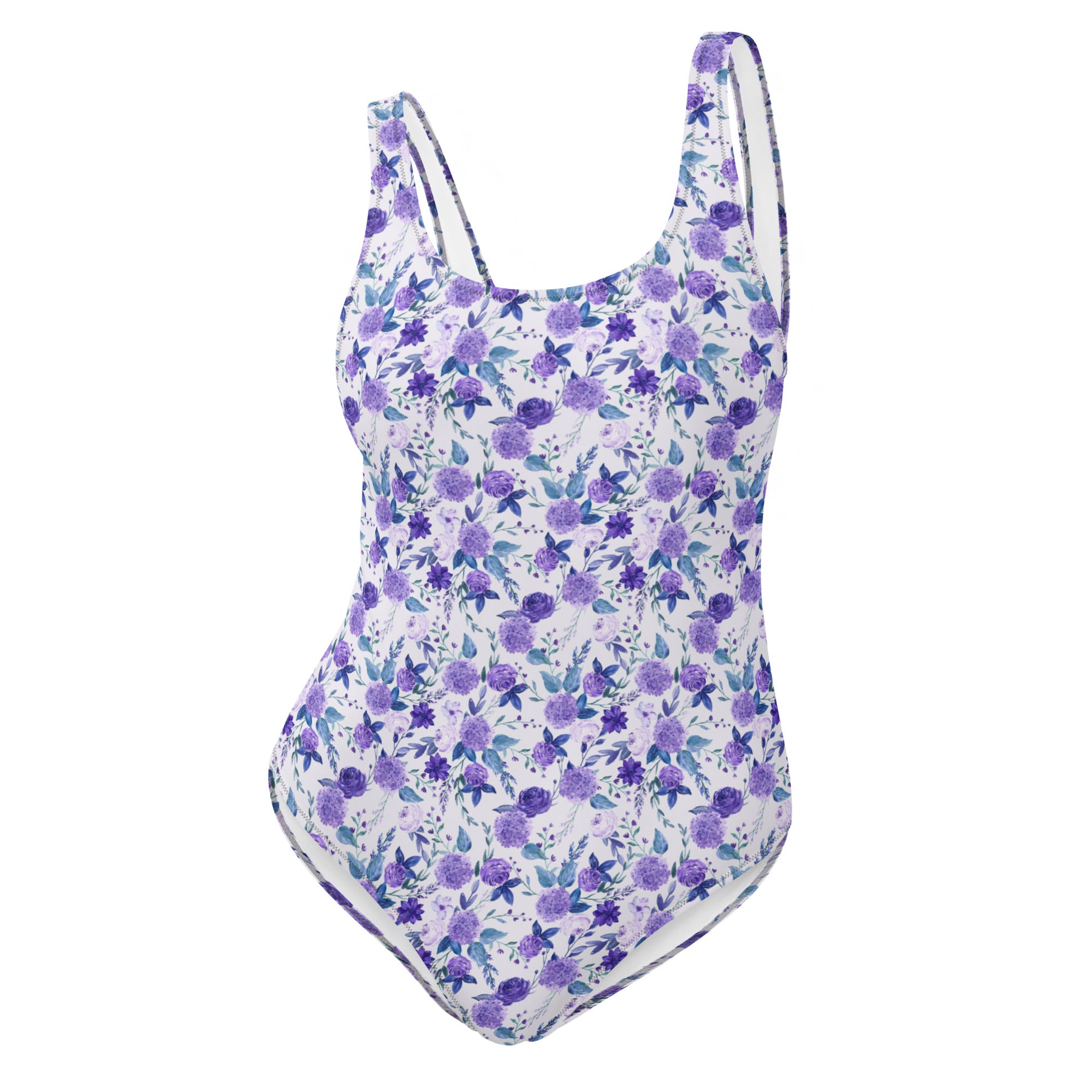 Preppy Purple Floral White One-Piece Swimsuit