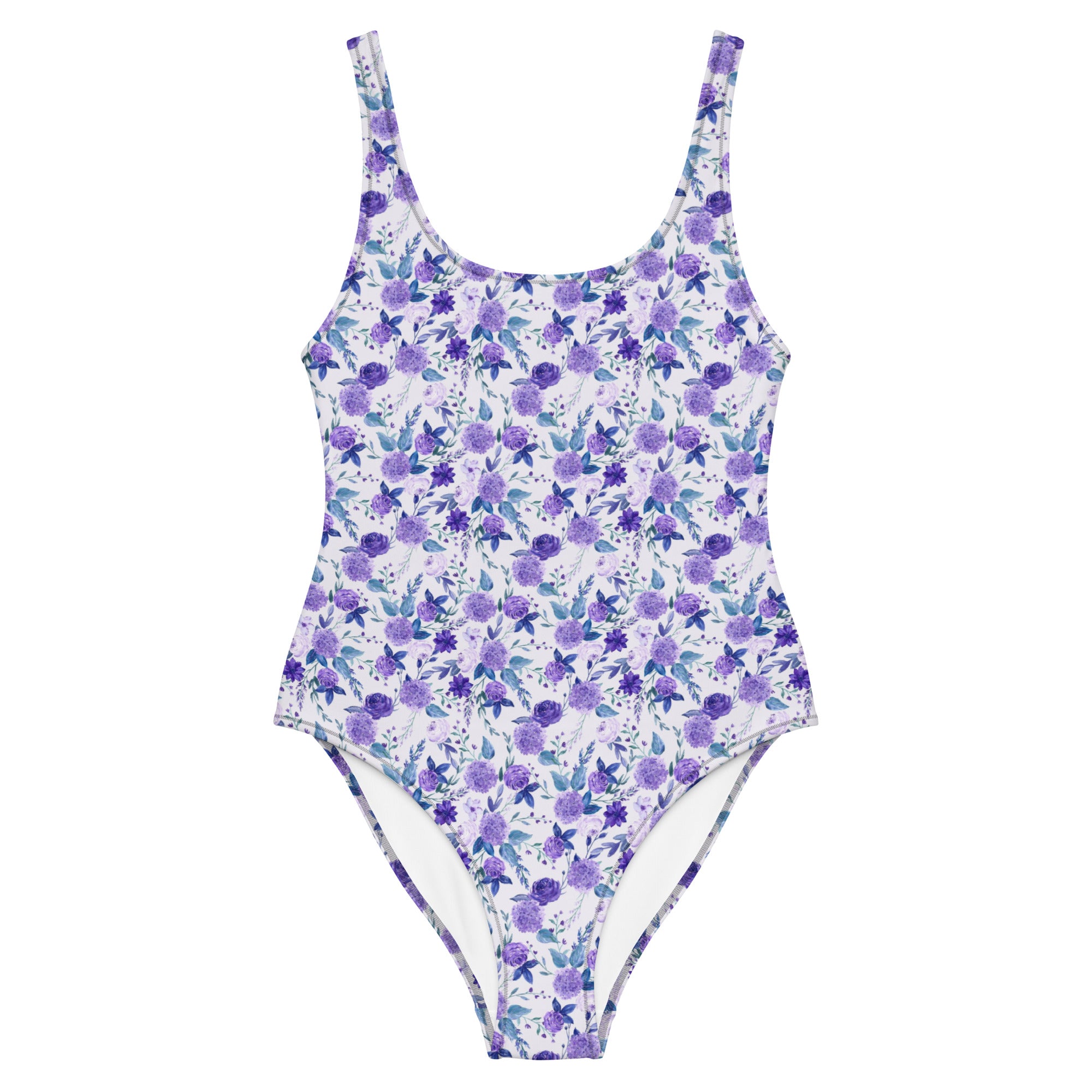 Preppy Purple Floral White One-Piece Swimsuit