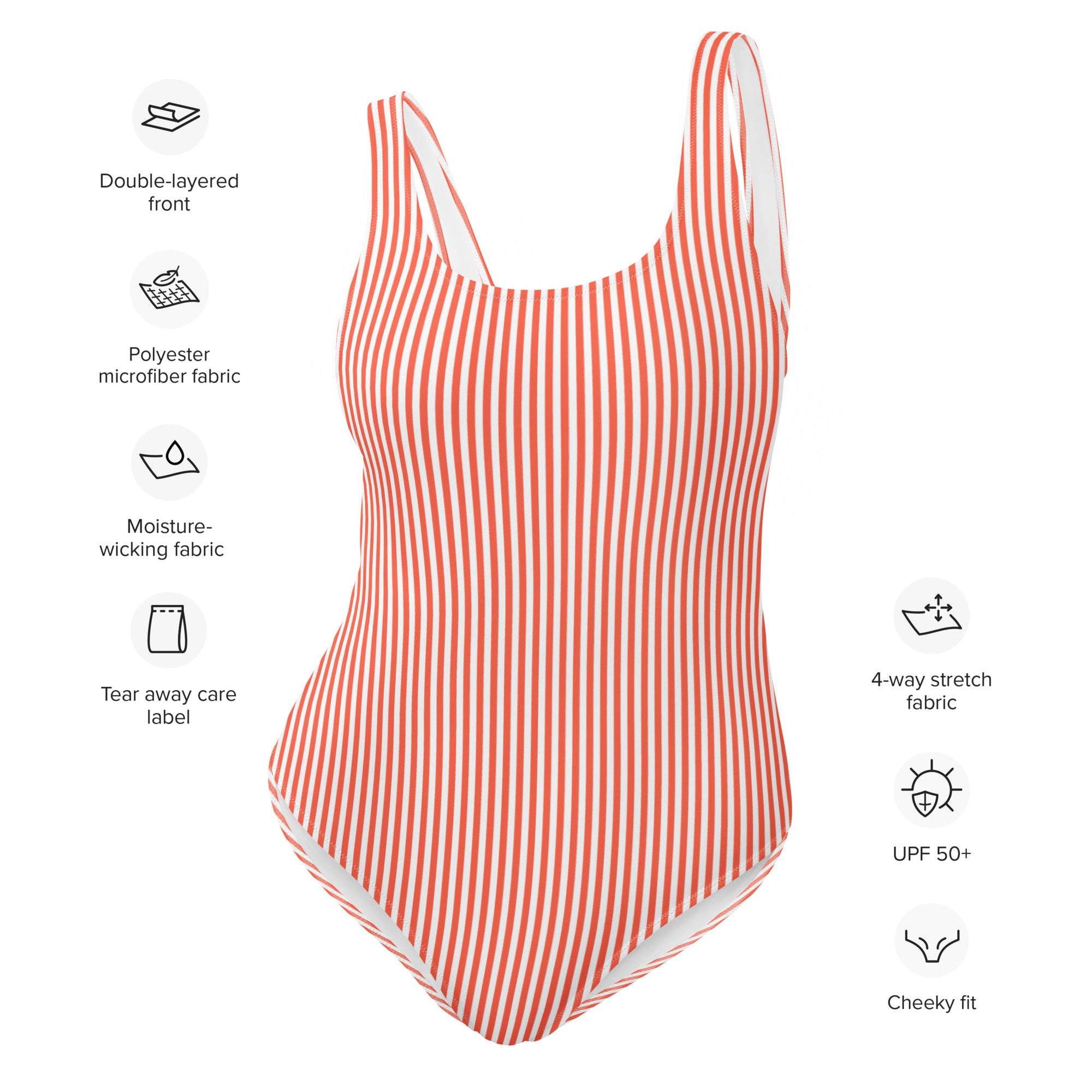 Preppy White and Orange Stripes One-Piece Swimsuit
