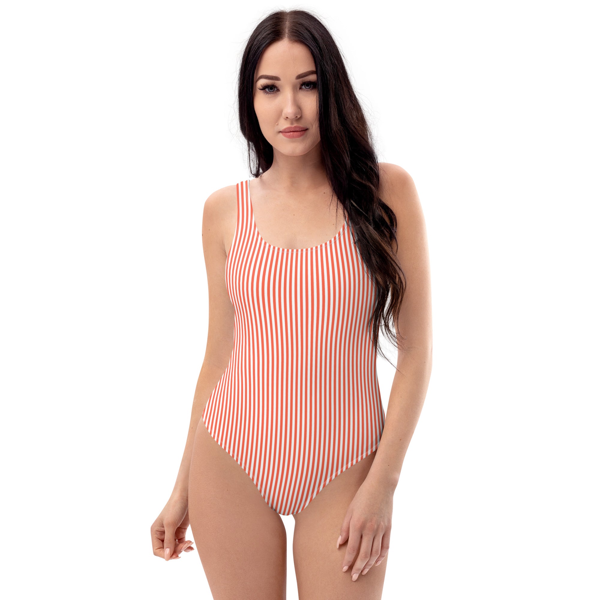 Preppy White and Orange Stripes One-Piece Swimsuit