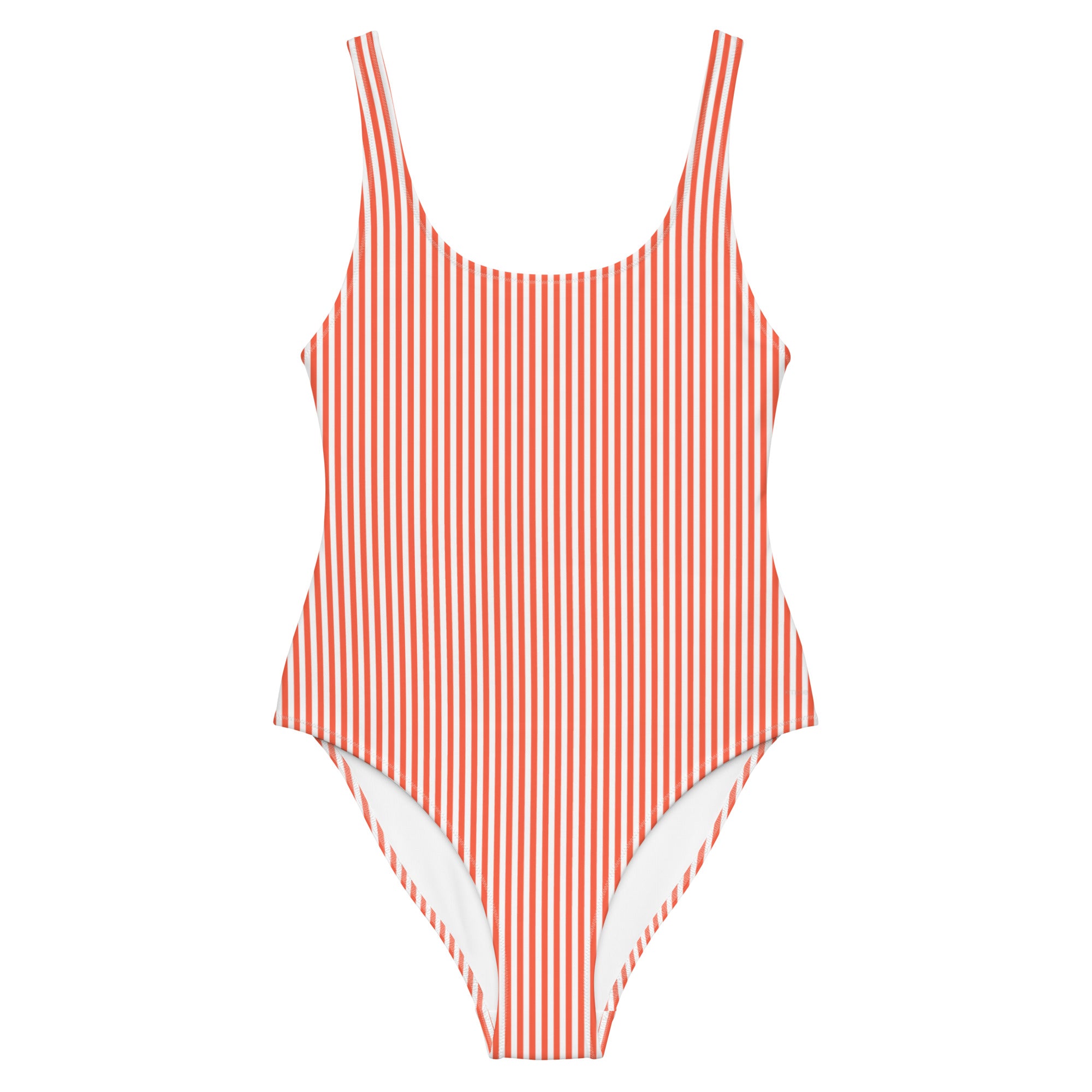 Preppy White and Orange Stripes One-Piece Swimsuit