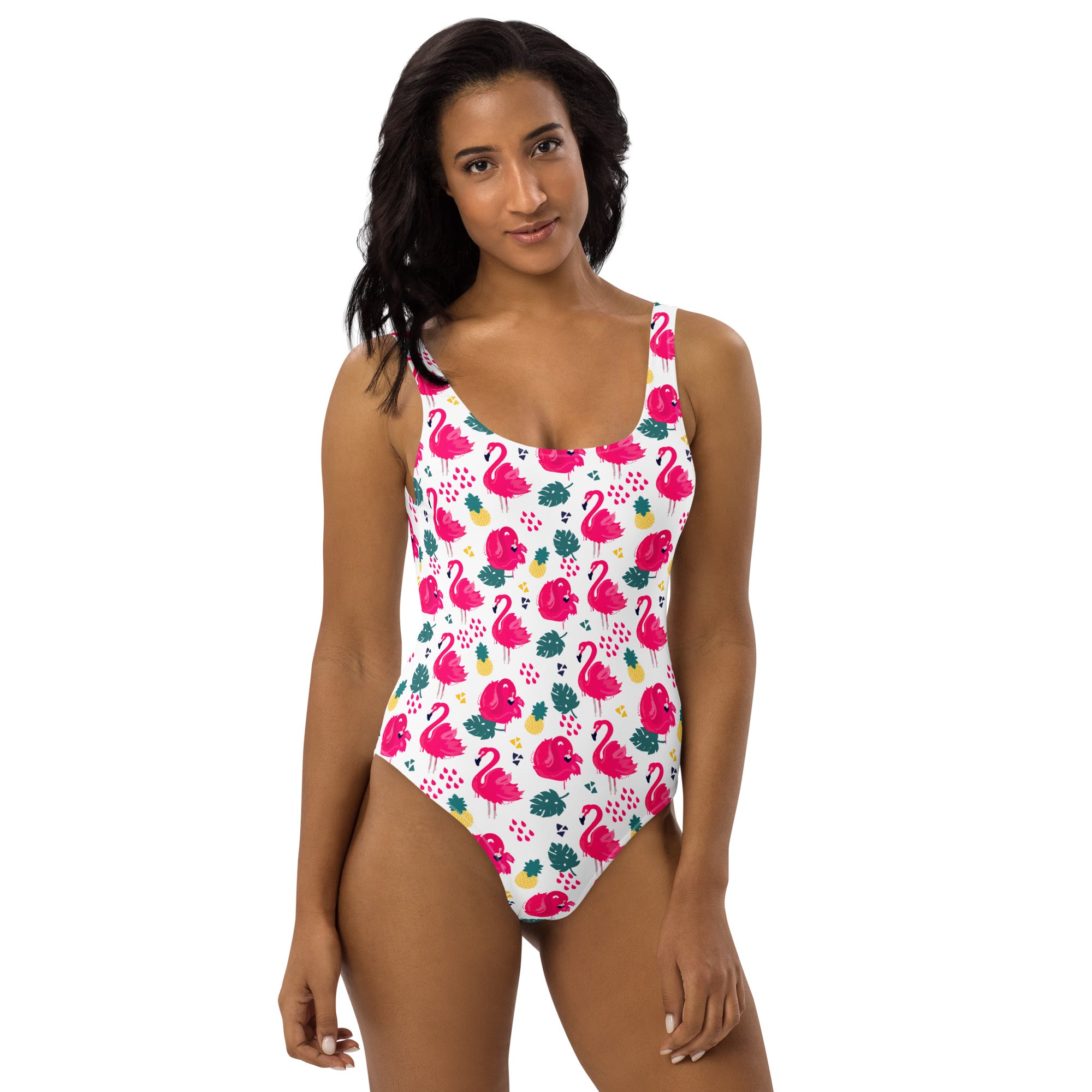 Preppy Pink Southern Flamingo Print One-Piece Swimsuit