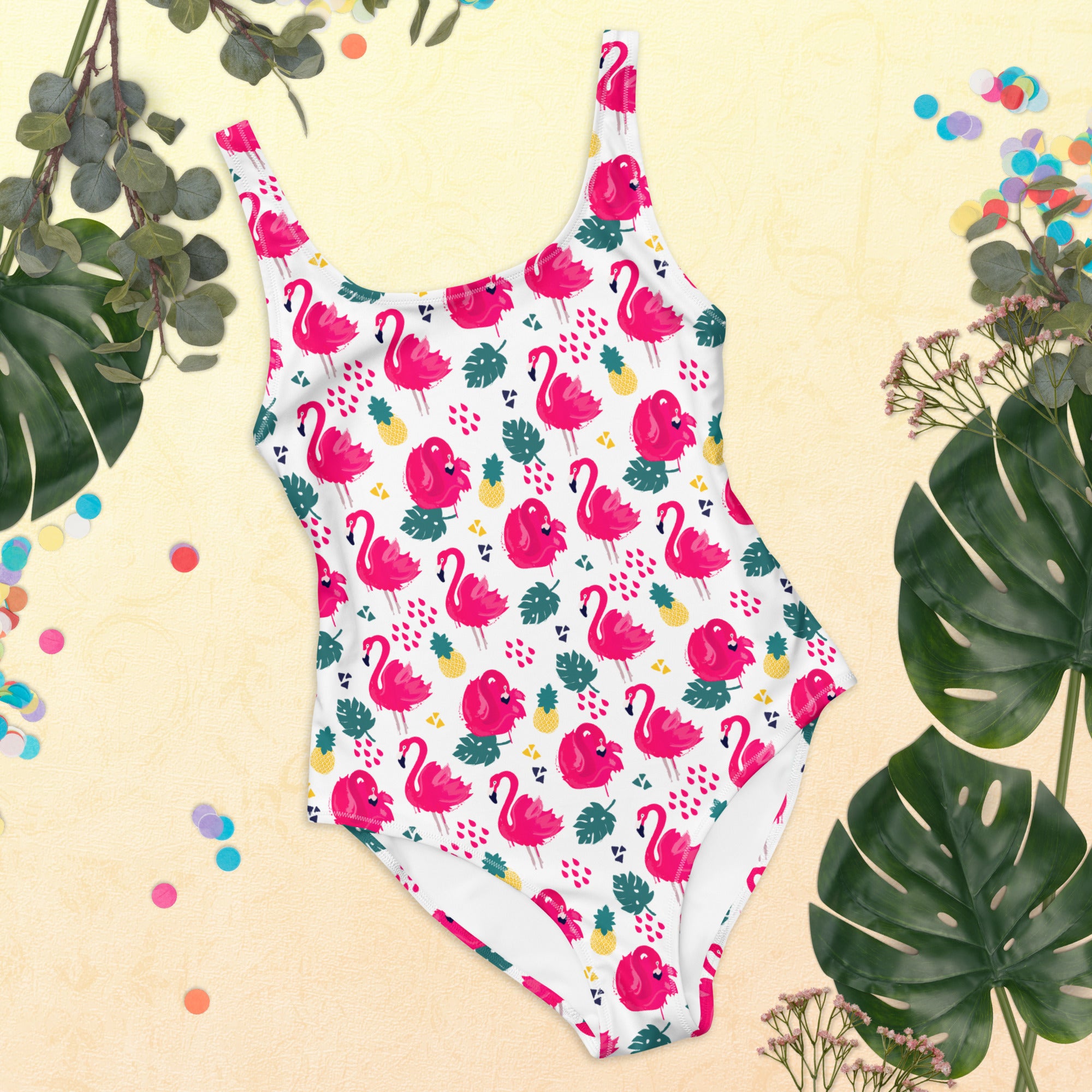 Preppy Pink Southern Flamingo Print One-Piece Swimsuit
