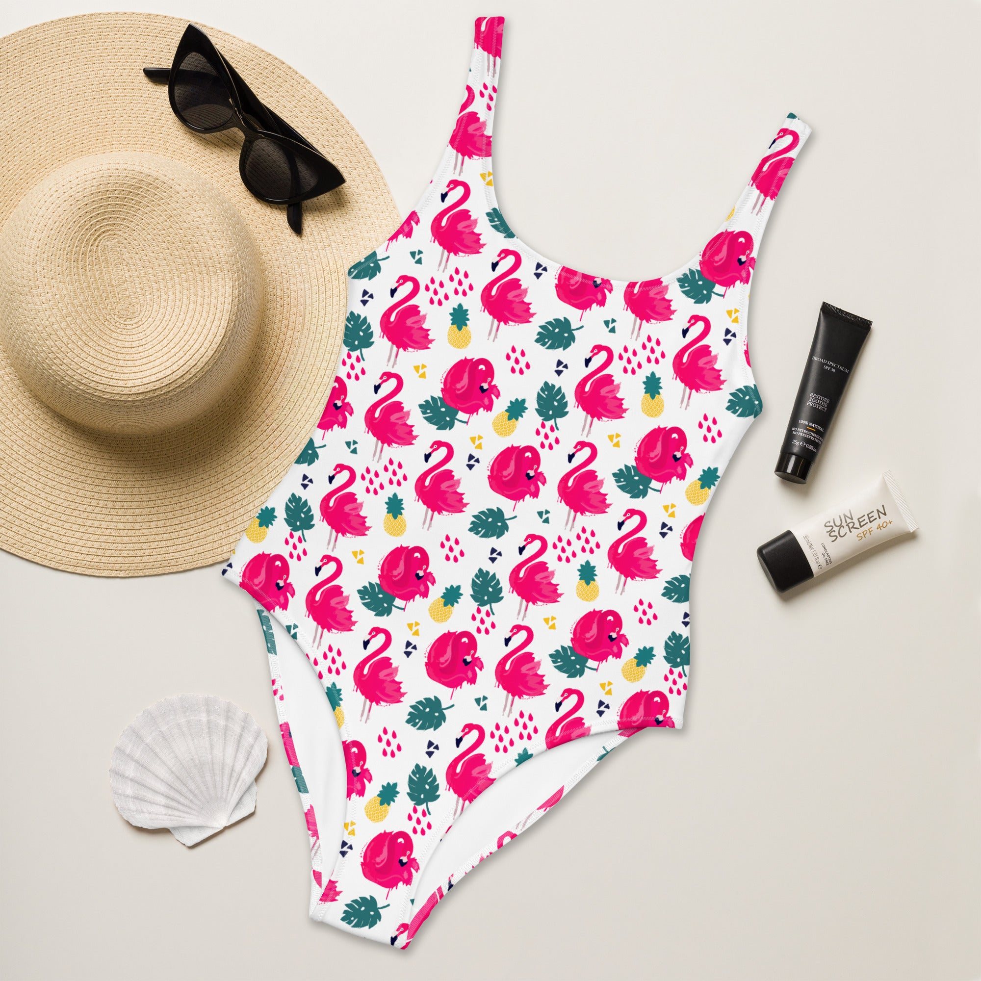 Preppy Pink Southern Flamingo Print One-Piece Swimsuit