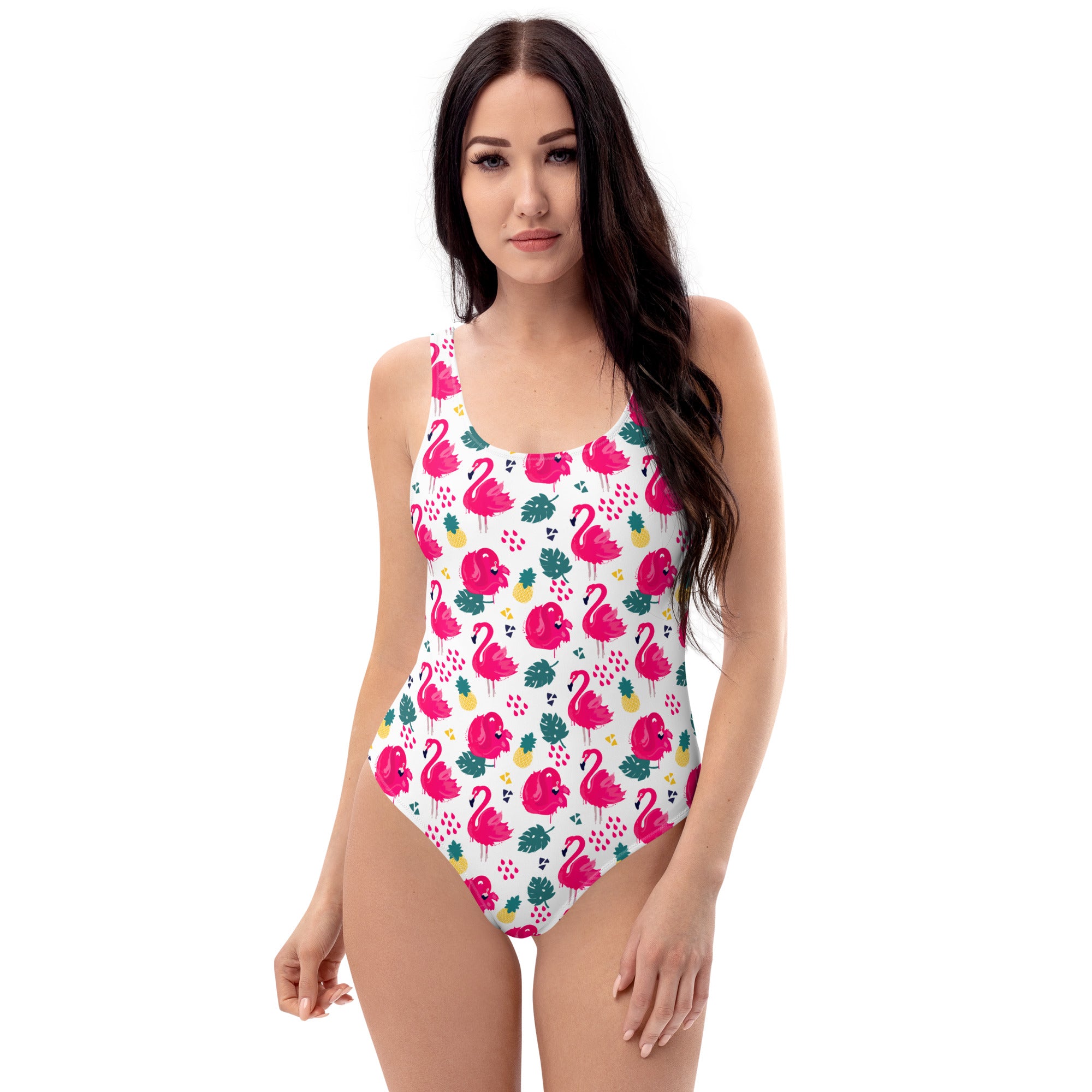 Preppy Pink Southern Flamingo Print One-Piece Swimsuit