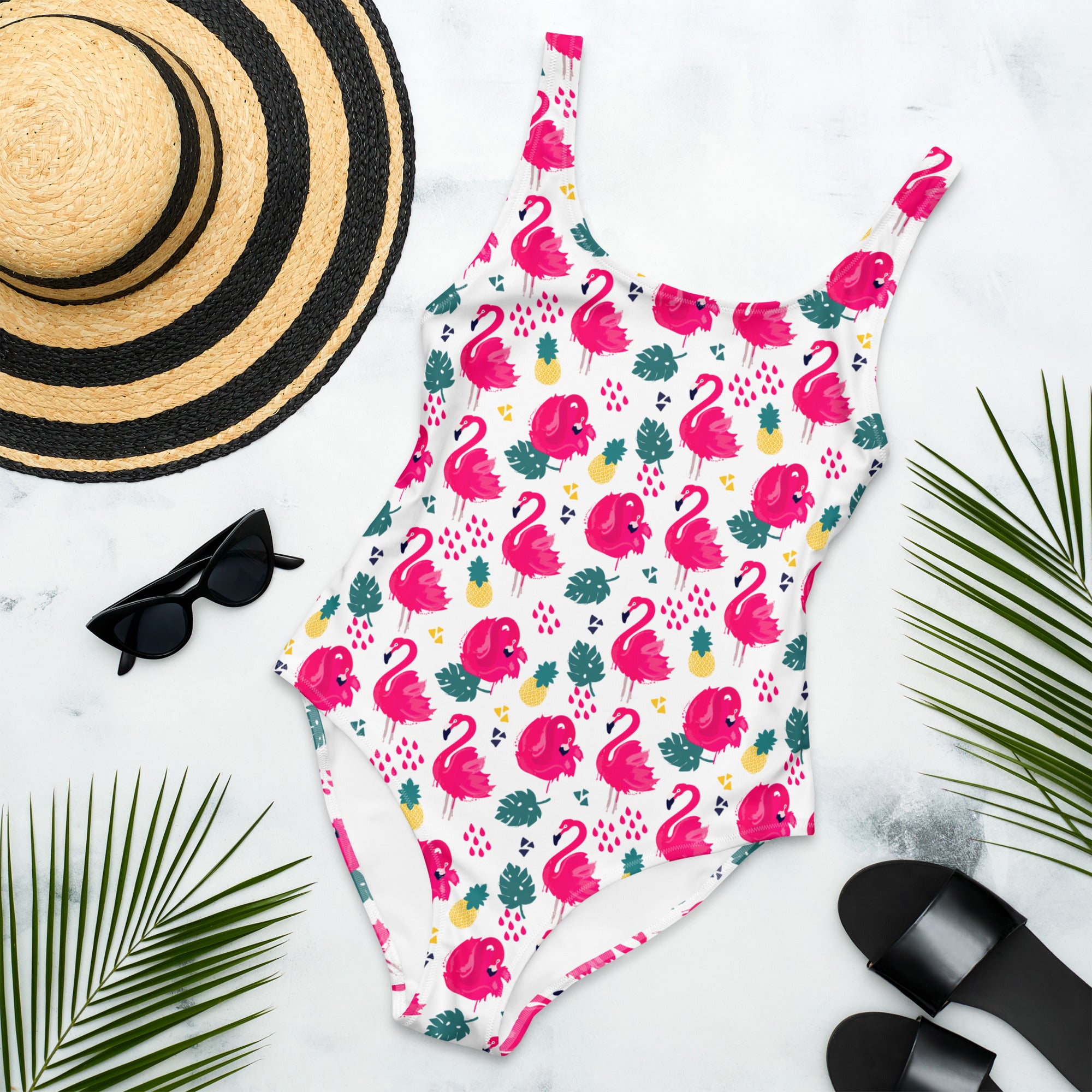 Preppy Pink Southern Flamingo Print One-Piece Swimsuit