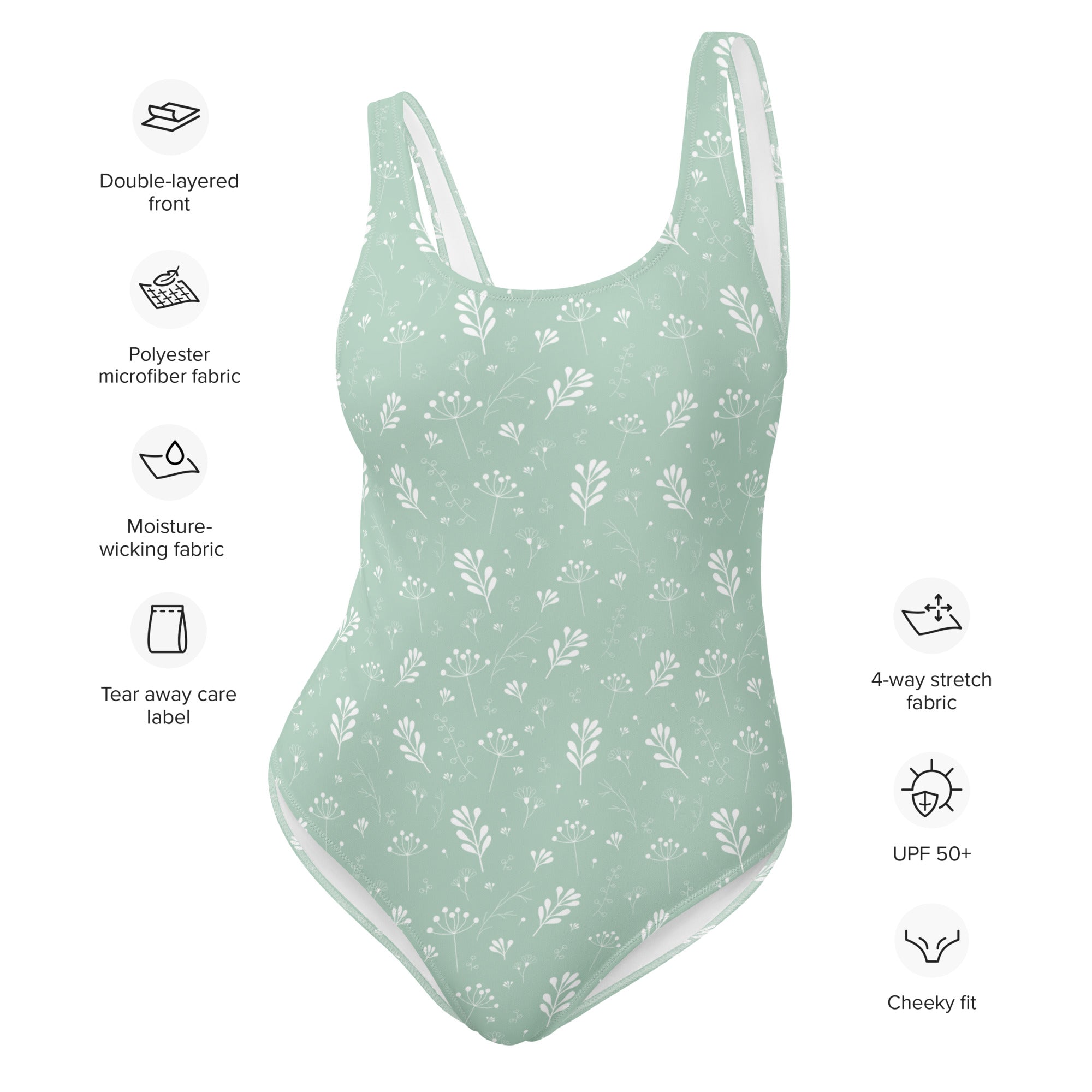 Pastel Green Clean Seamless Floral One-Piece Swimsuit