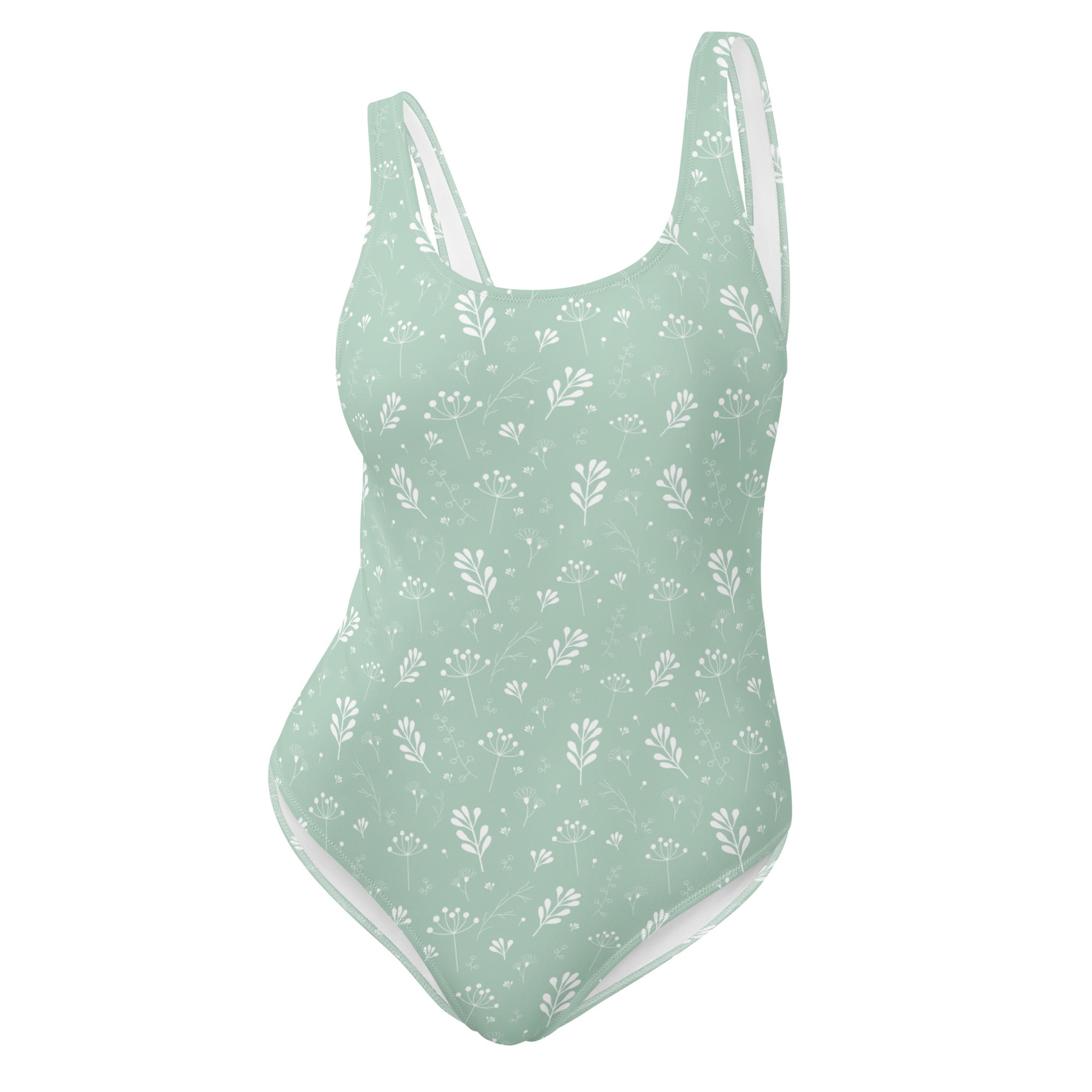 Pastel Green Clean Seamless Floral One-Piece Swimsuit