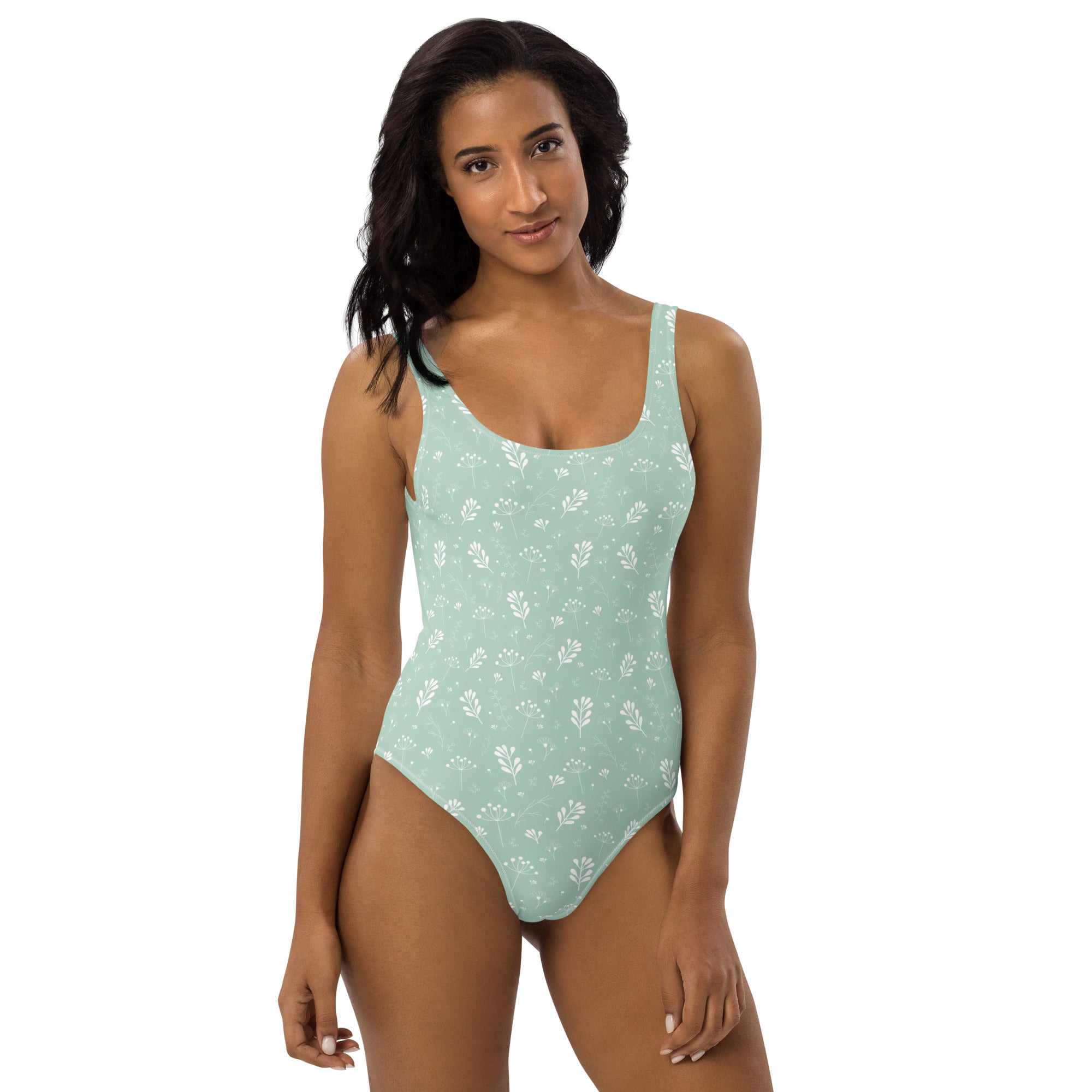 Pastel Green Clean Seamless Floral One-Piece Swimsuit