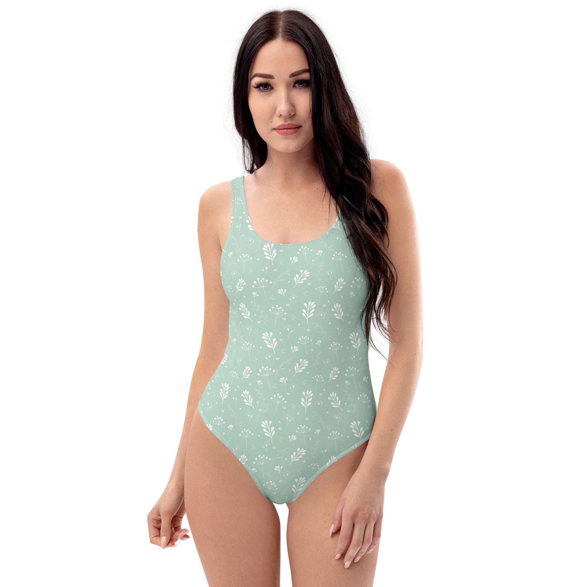 Pastel Green Clean Seamless Floral One-Piece Swimsuit