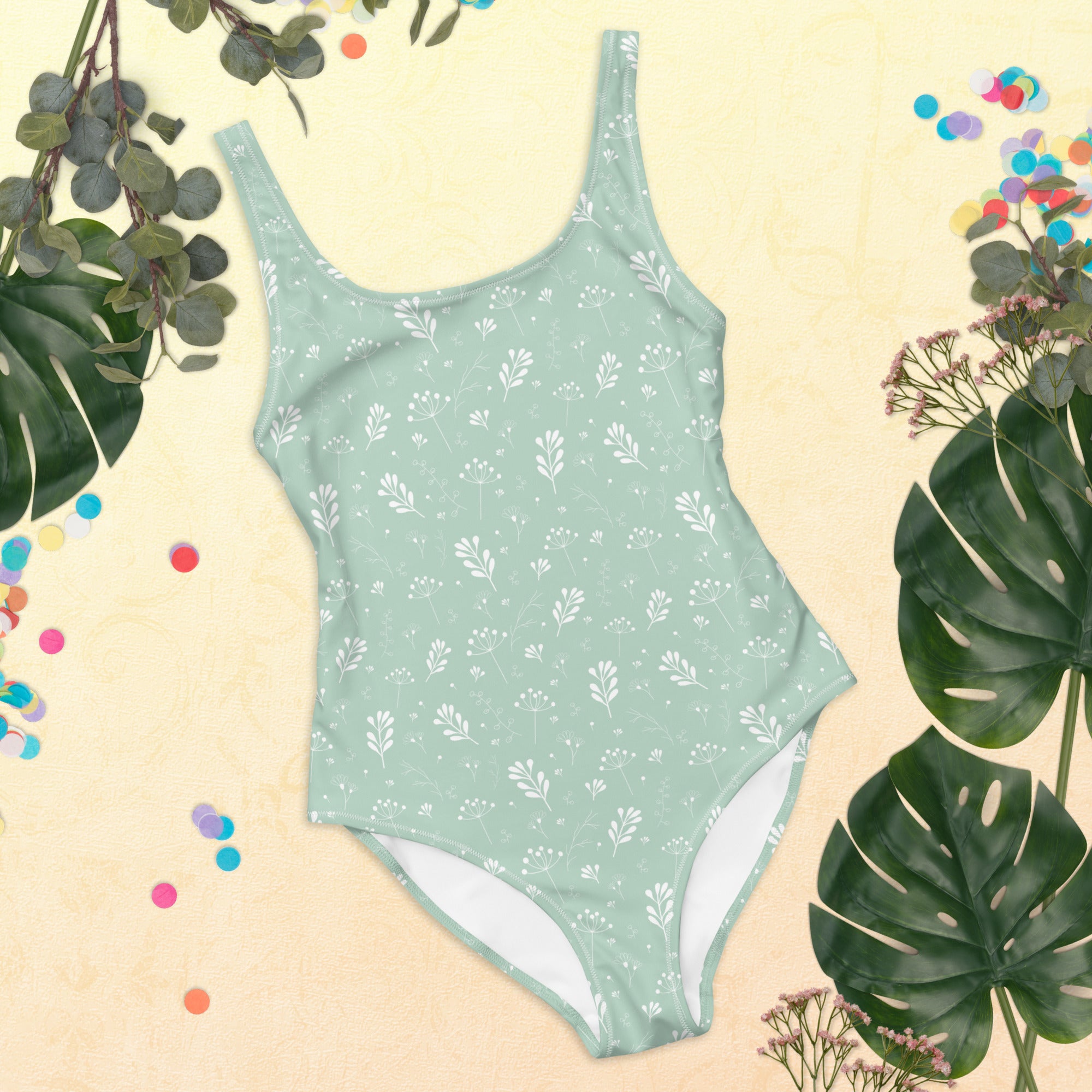 Pastel Green Clean Seamless Floral One-Piece Swimsuit