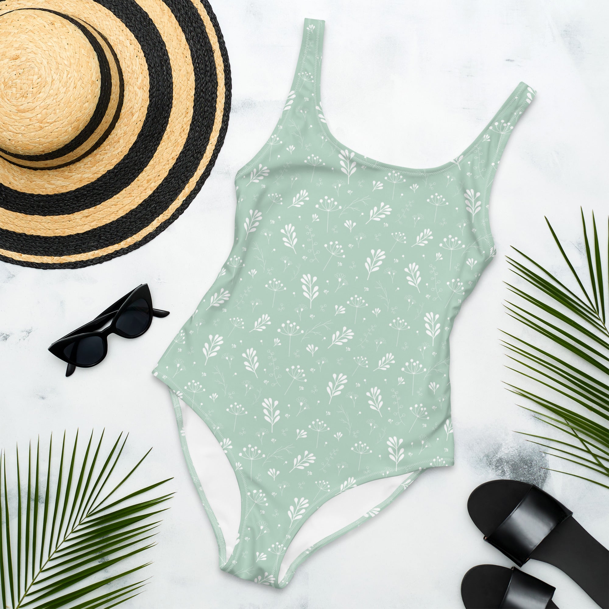 Pastel Green Clean Seamless Floral One-Piece Swimsuit