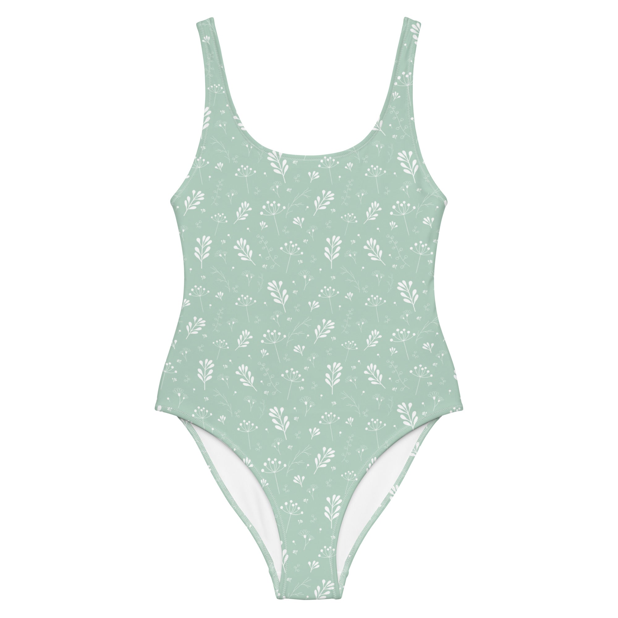 Pastel Green Clean Seamless Floral One-Piece Swimsuit