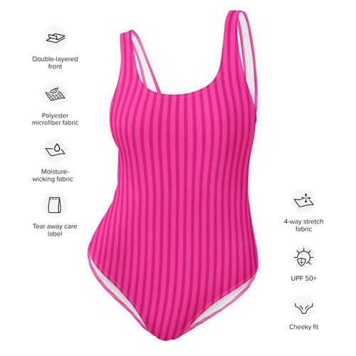 Preppy Aesthetic Pink Bubblegum Striped One-Piece Swimsuit