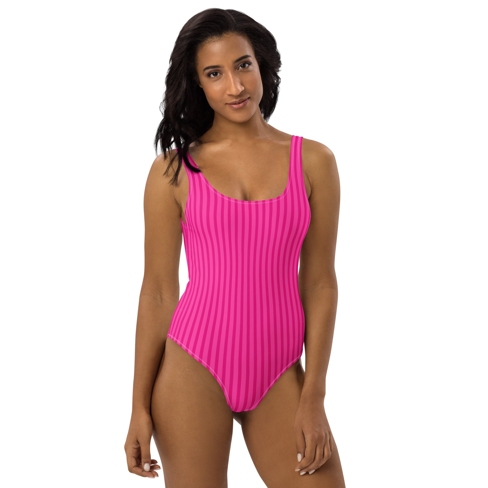 Preppy Aesthetic Pink Bubblegum Striped One-Piece Swimsuit