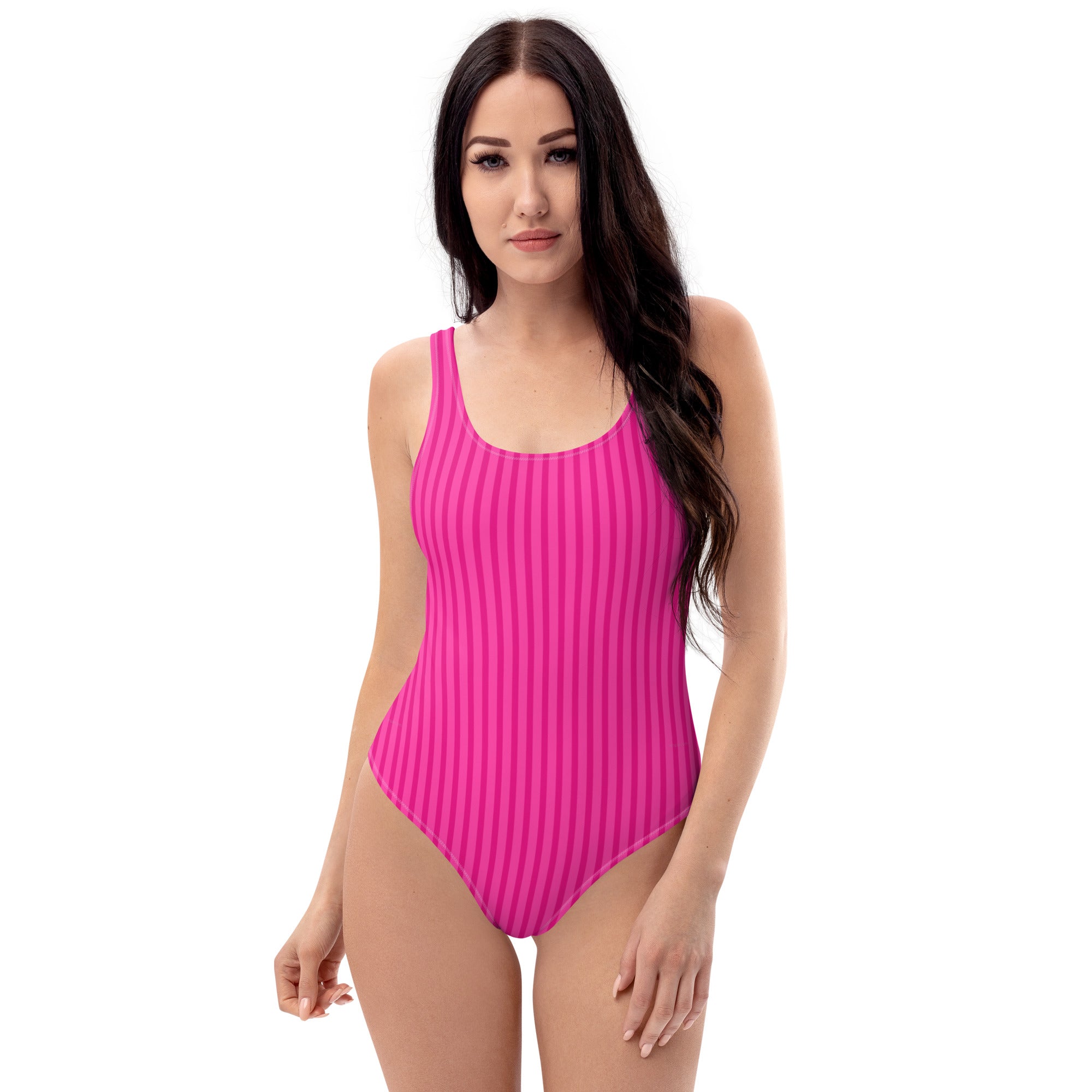 Preppy Aesthetic Pink Bubblegum Striped One-Piece Swimsuit