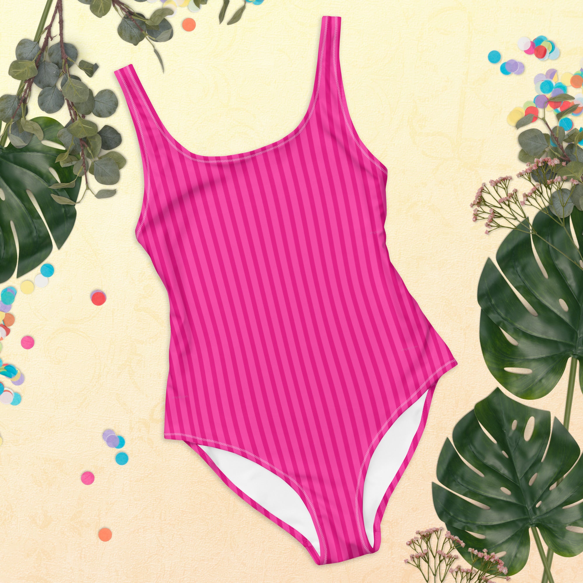Preppy Aesthetic Pink Bubblegum Striped One-Piece Swimsuit