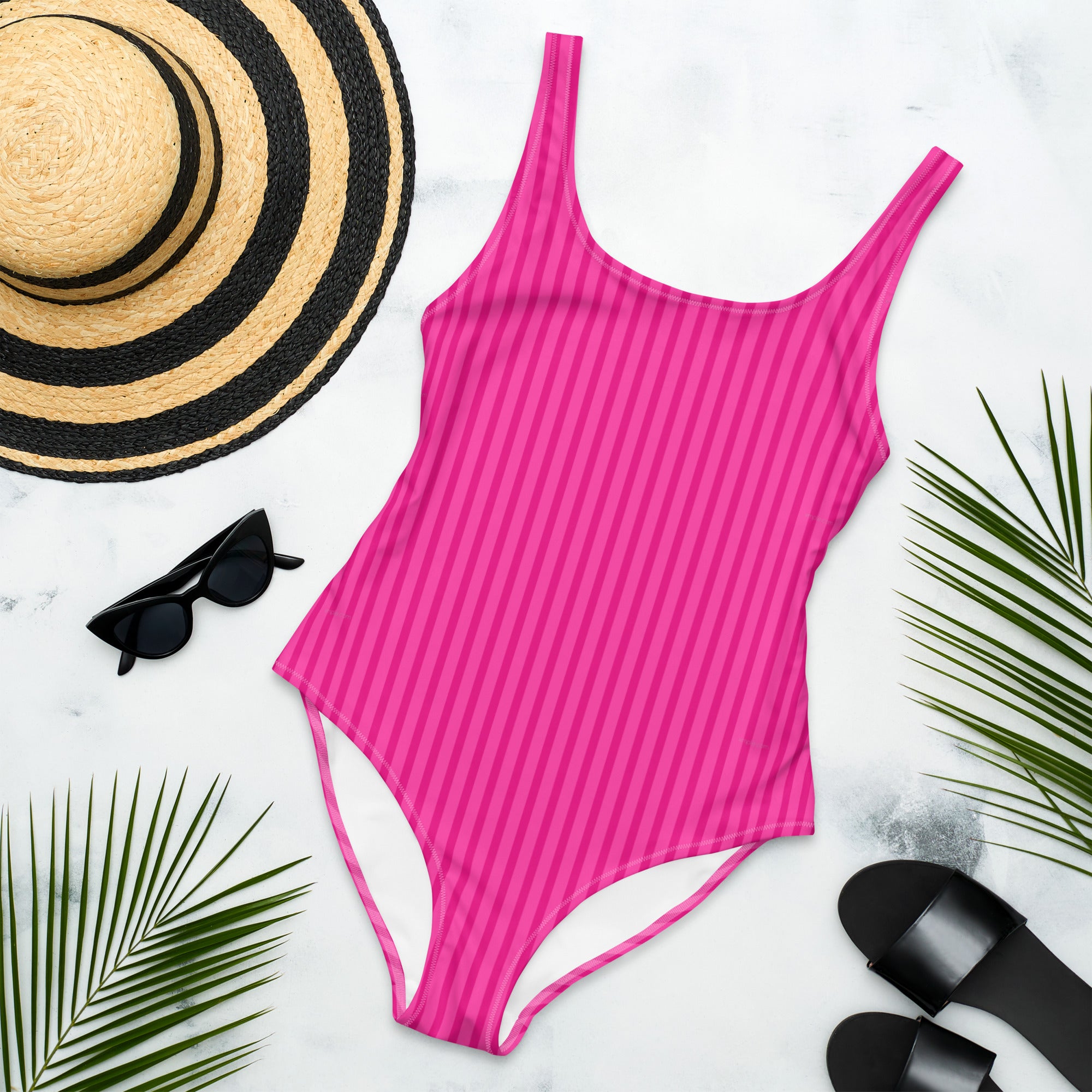 Preppy Aesthetic Pink Bubblegum Striped One-Piece Swimsuit