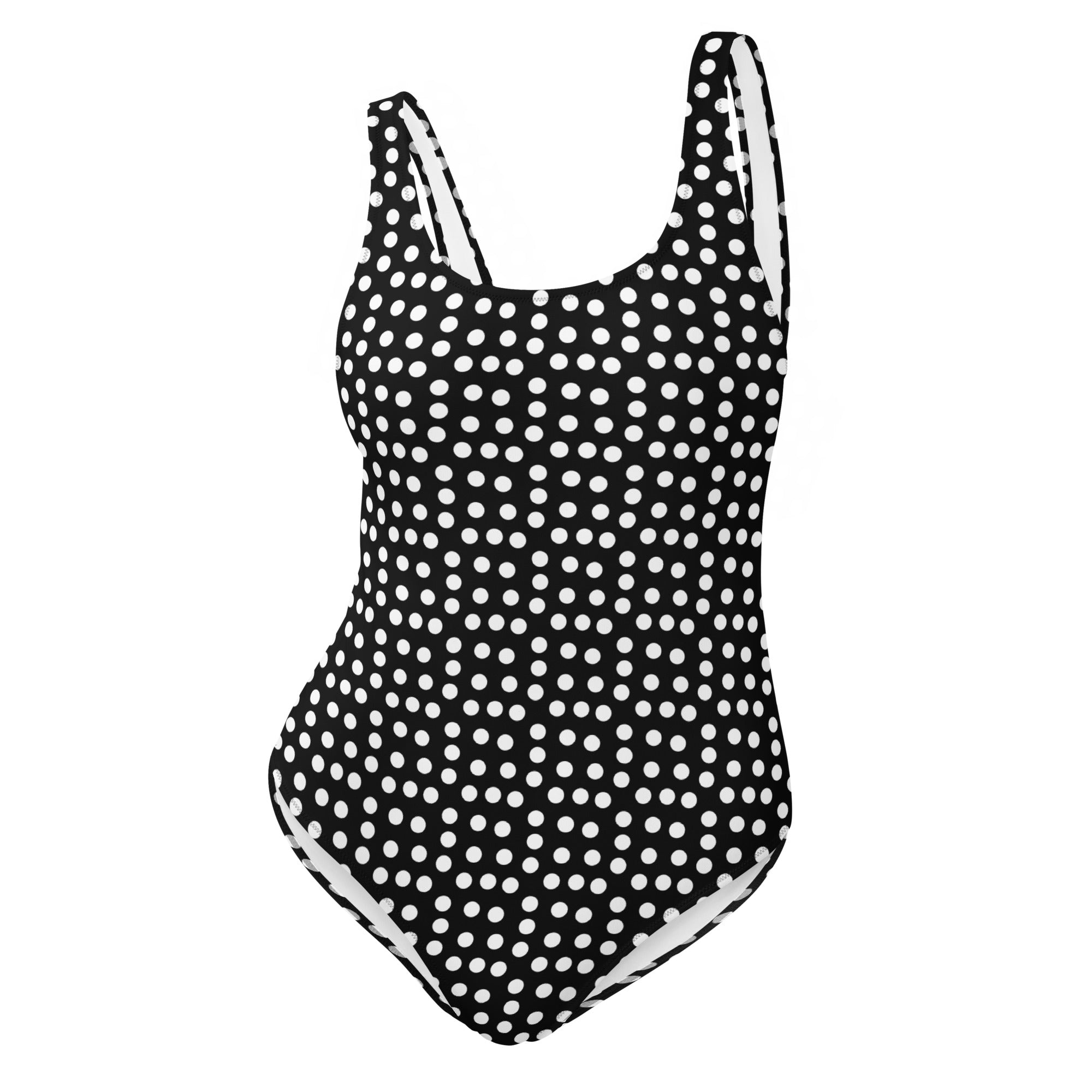 Vintage Preppy Style Black with White Polka Dot One-Piece Swimsuit