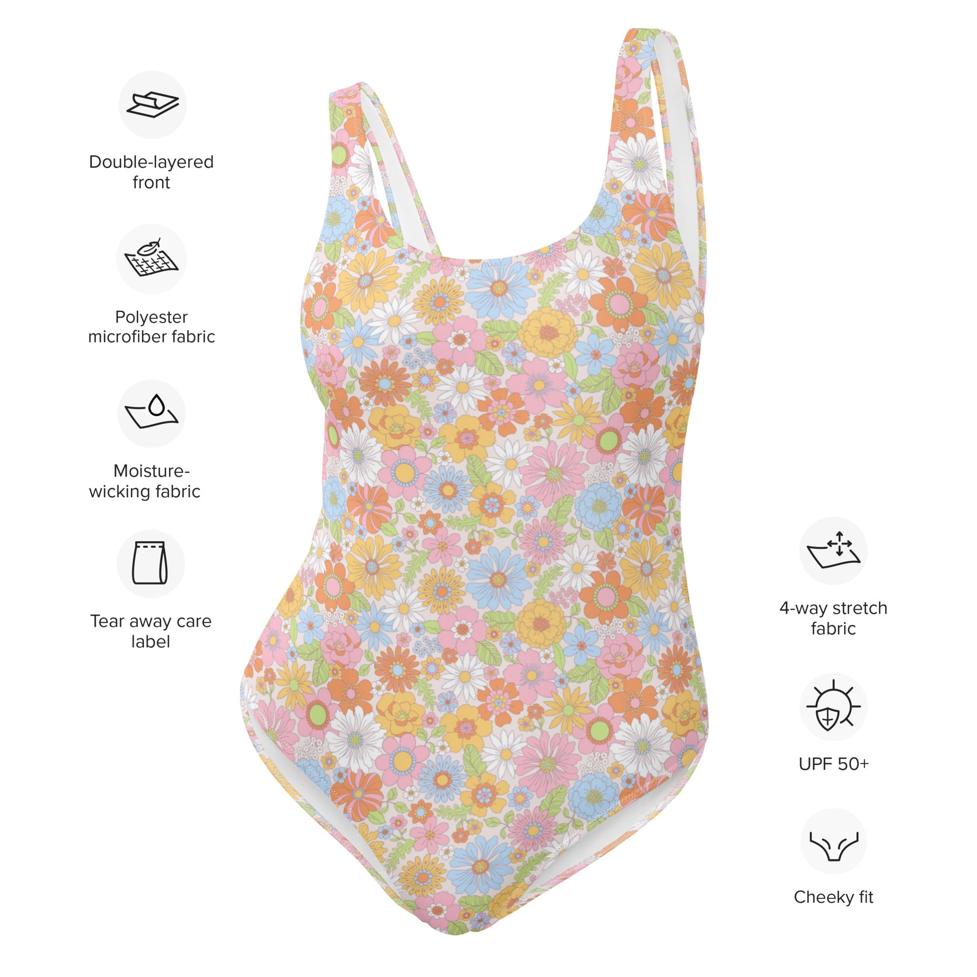 Cute Multicolor Summer Floral One-Piece Swimsuit