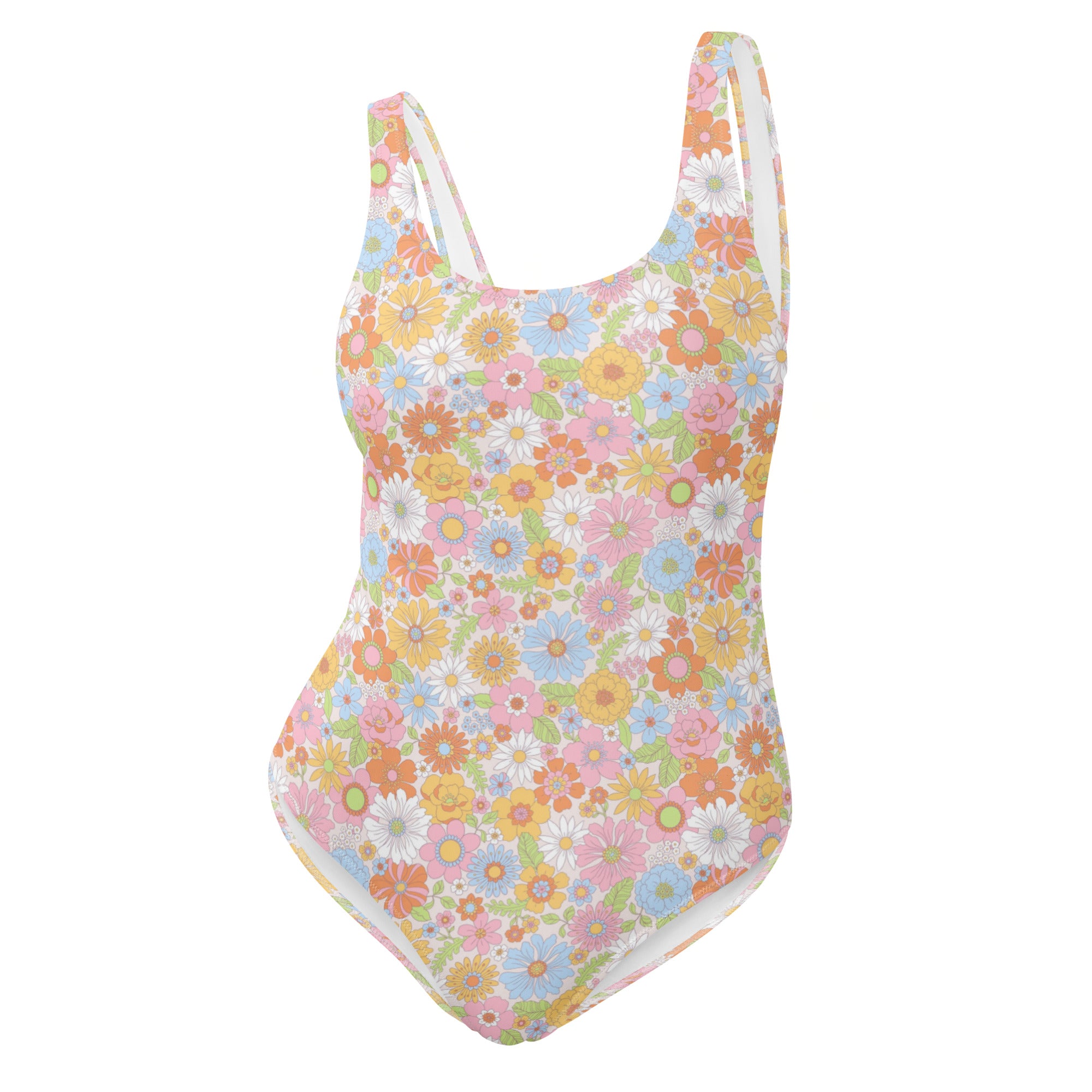 Cute Multicolor Summer Floral One-Piece Swimsuit